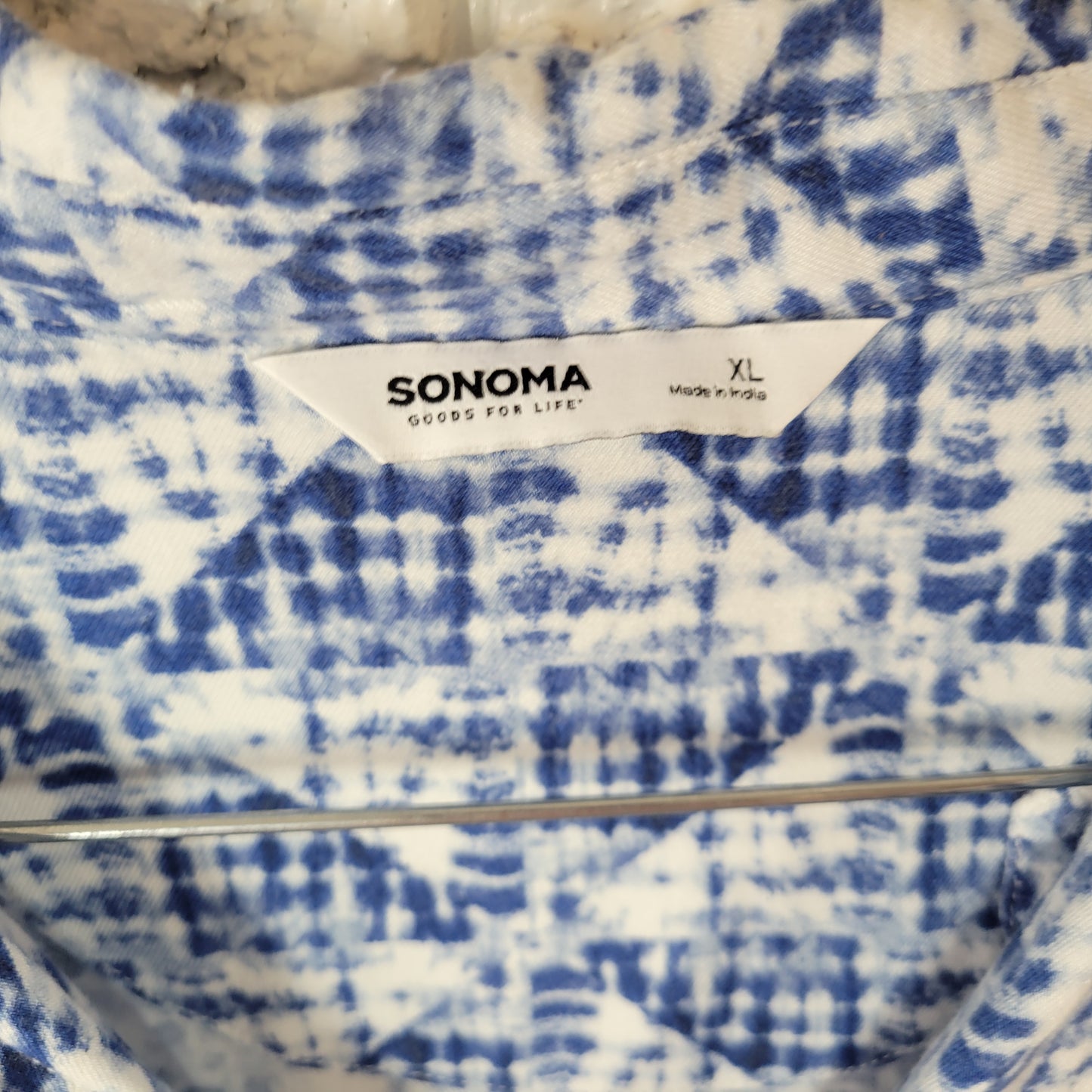 Sonoma Women's XL Blue Tie-Dye Shirt Dress Rayon Knee Length Button Up TIE39E