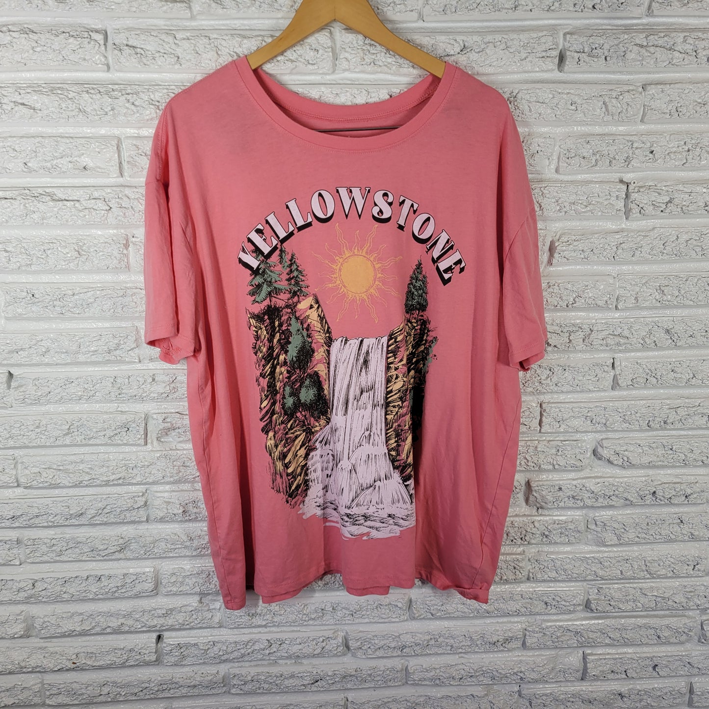 Time and Tru XXXL 22 T-Shirt Tee Pink Yellowstone Park Cotton Stretch NOV9E