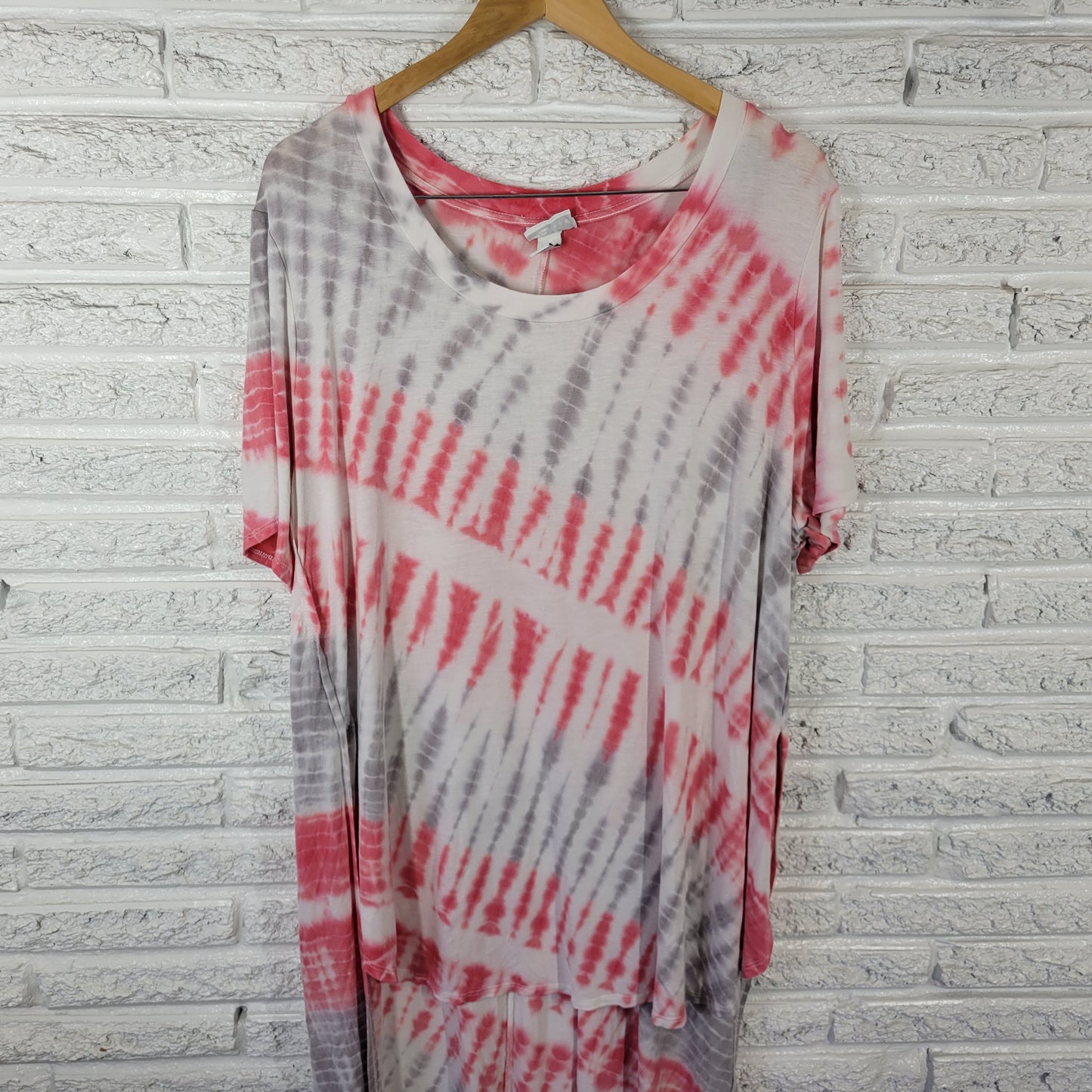 Ava & Viv 2X Plus Size Top Pink Gray Tie Dye Tunic High Low Stretch TIE42E