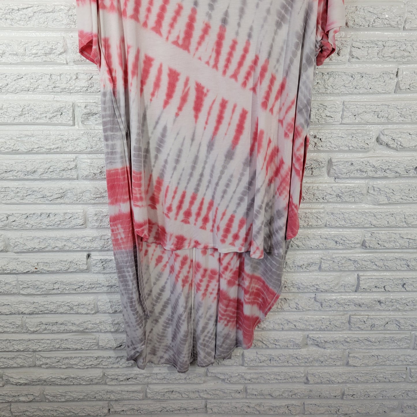 Ava & Viv 2X Plus Size Top Pink Gray Tie Dye Tunic High Low Stretch TIE42E