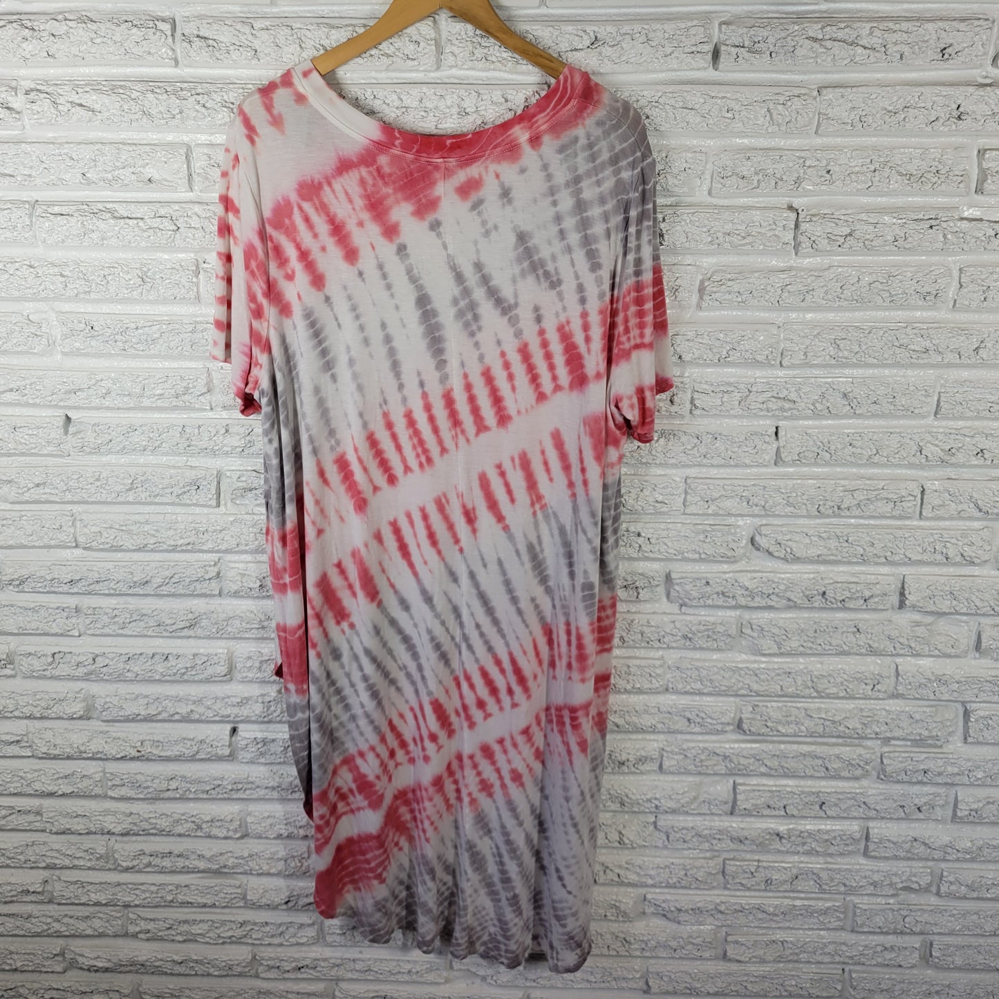 Ava & Viv 2X Plus Size Top Pink Gray Tie Dye Tunic High Low Stretch TIE42E