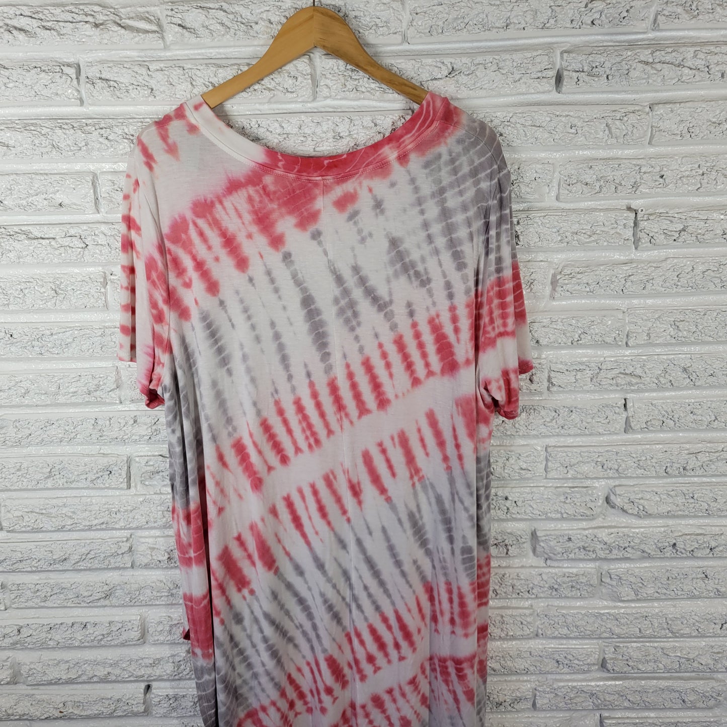 Ava & Viv 2X Plus Size Top Pink Gray Tie Dye Tunic High Low Stretch TIE42E