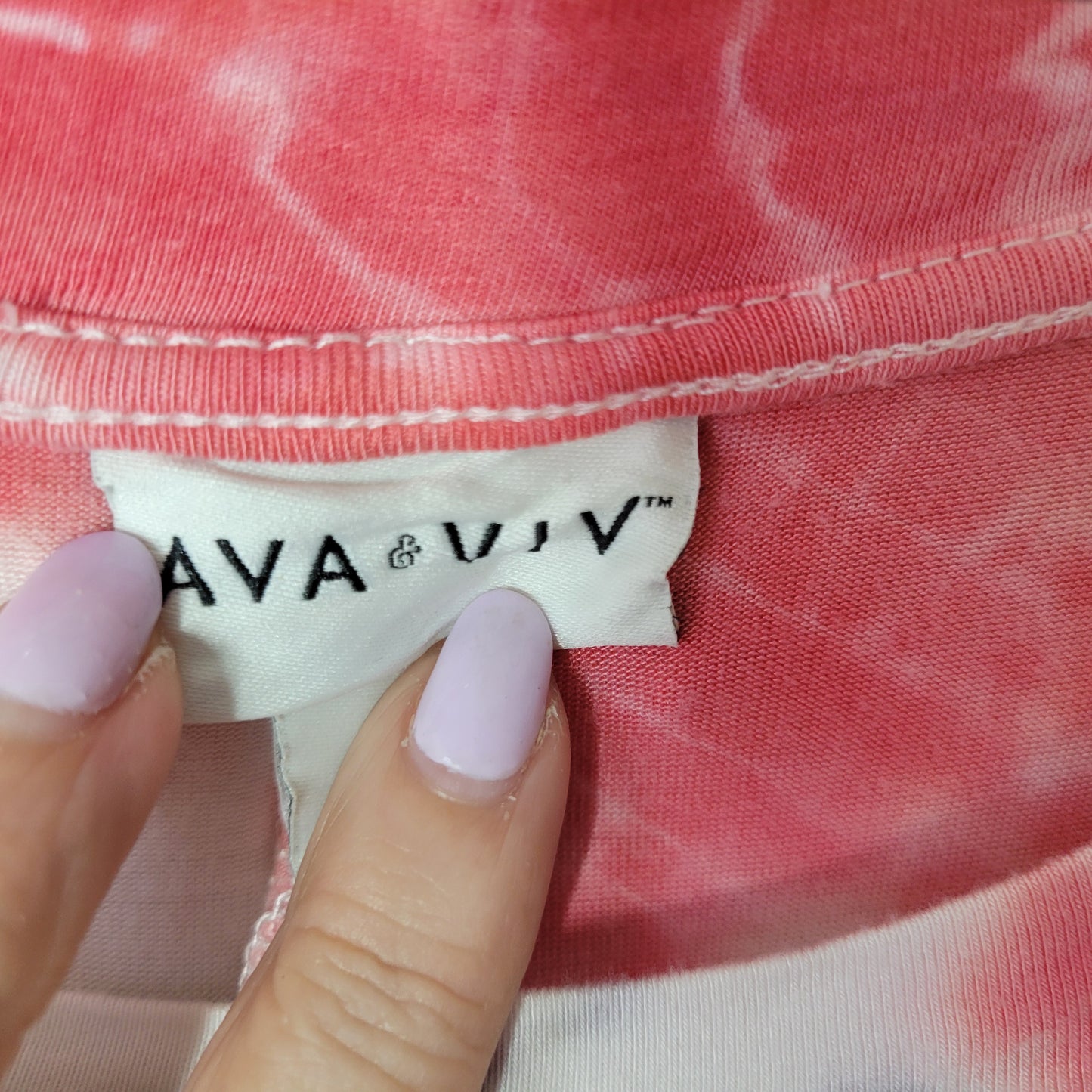 Ava & Viv 2X Plus Size Top Pink Gray Tie Dye Tunic High Low Stretch TIE42E