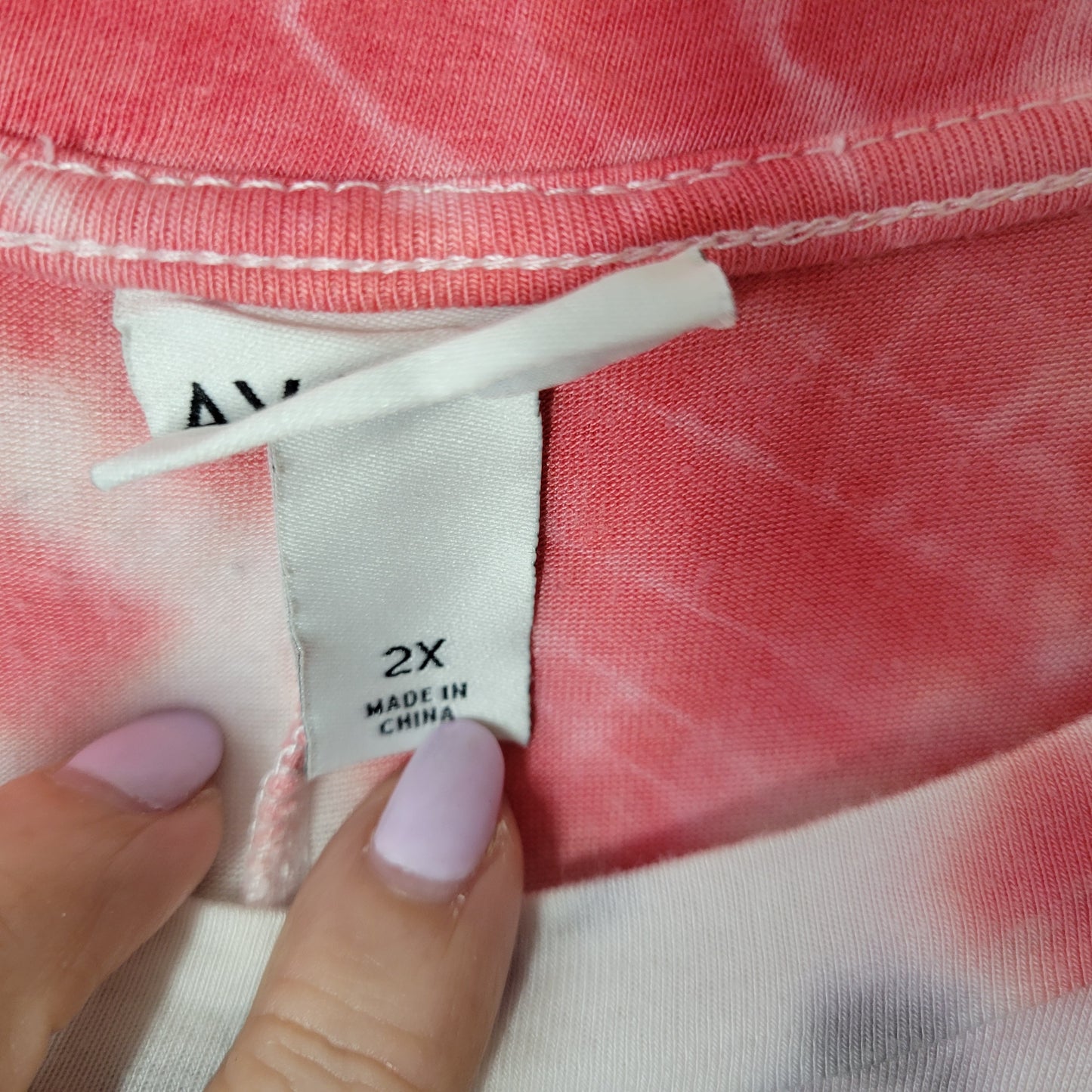 Ava & Viv 2X Plus Size Top Pink Gray Tie Dye Tunic High Low Stretch TIE42E