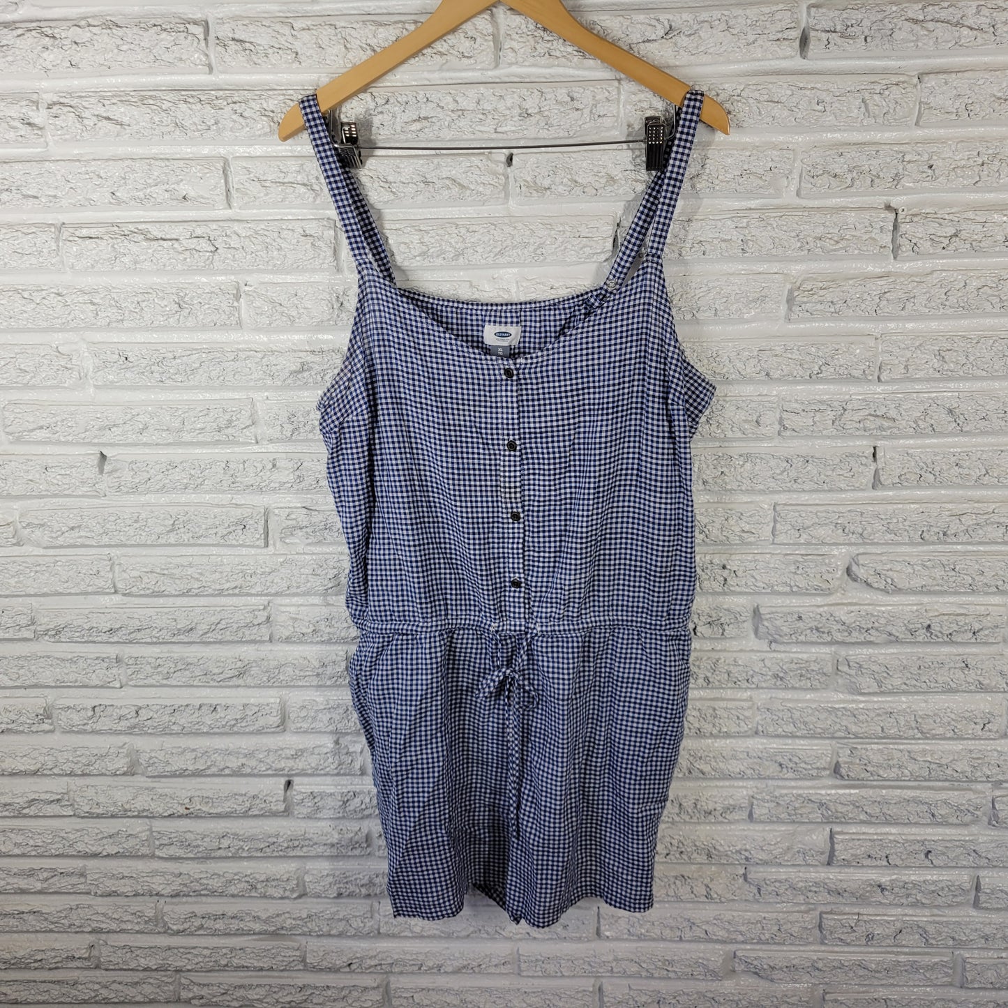 Old Navy Women's XL Romper Blue Gingham Check Cotton Sleeveless Belted PLA27E