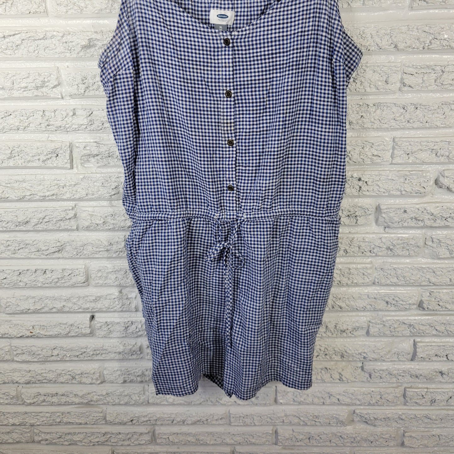 Old Navy Women's XL Romper Blue Gingham Check Cotton Sleeveless Belted PLA27E