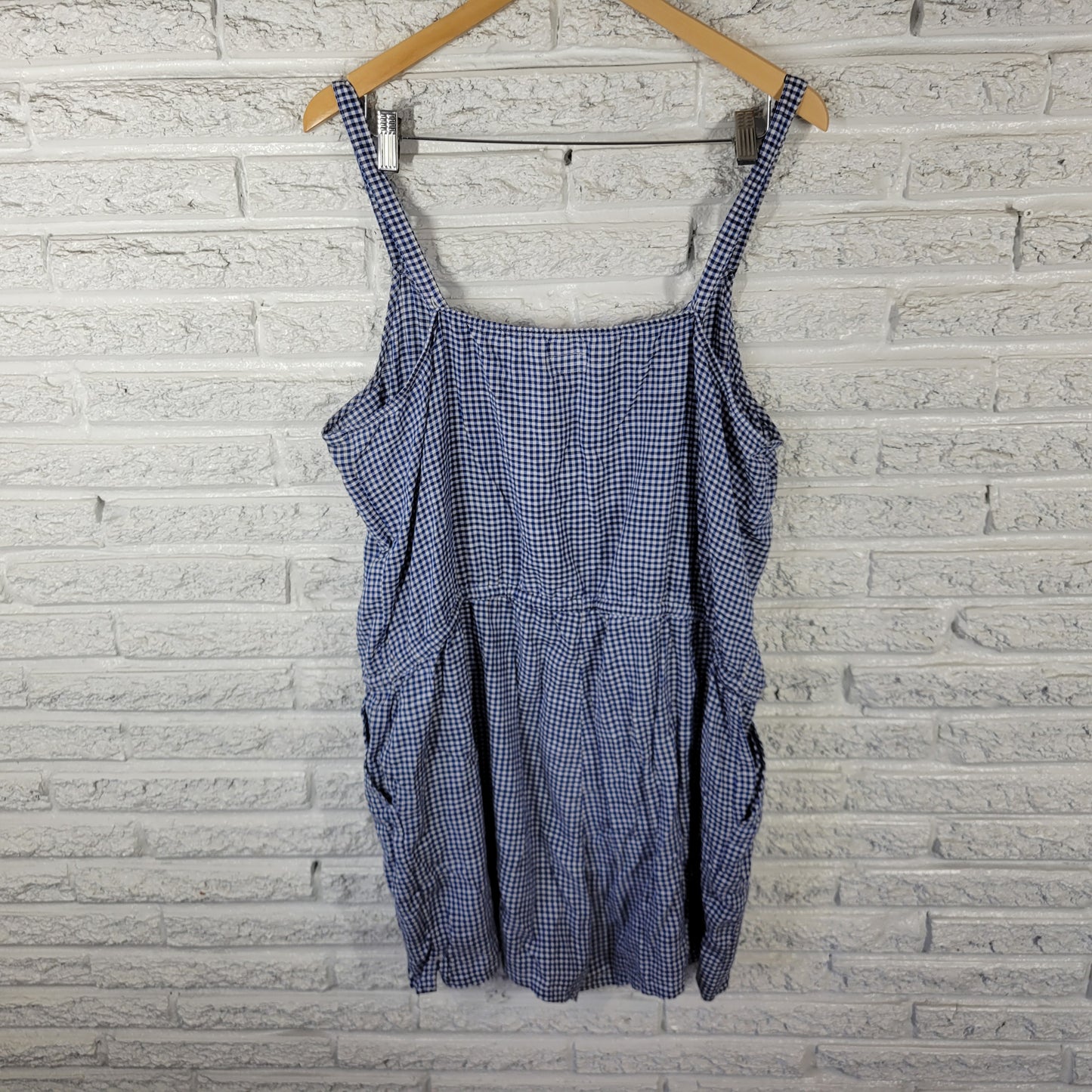 Old Navy Women's XL Romper Blue Gingham Check Cotton Sleeveless Belted PLA27E
