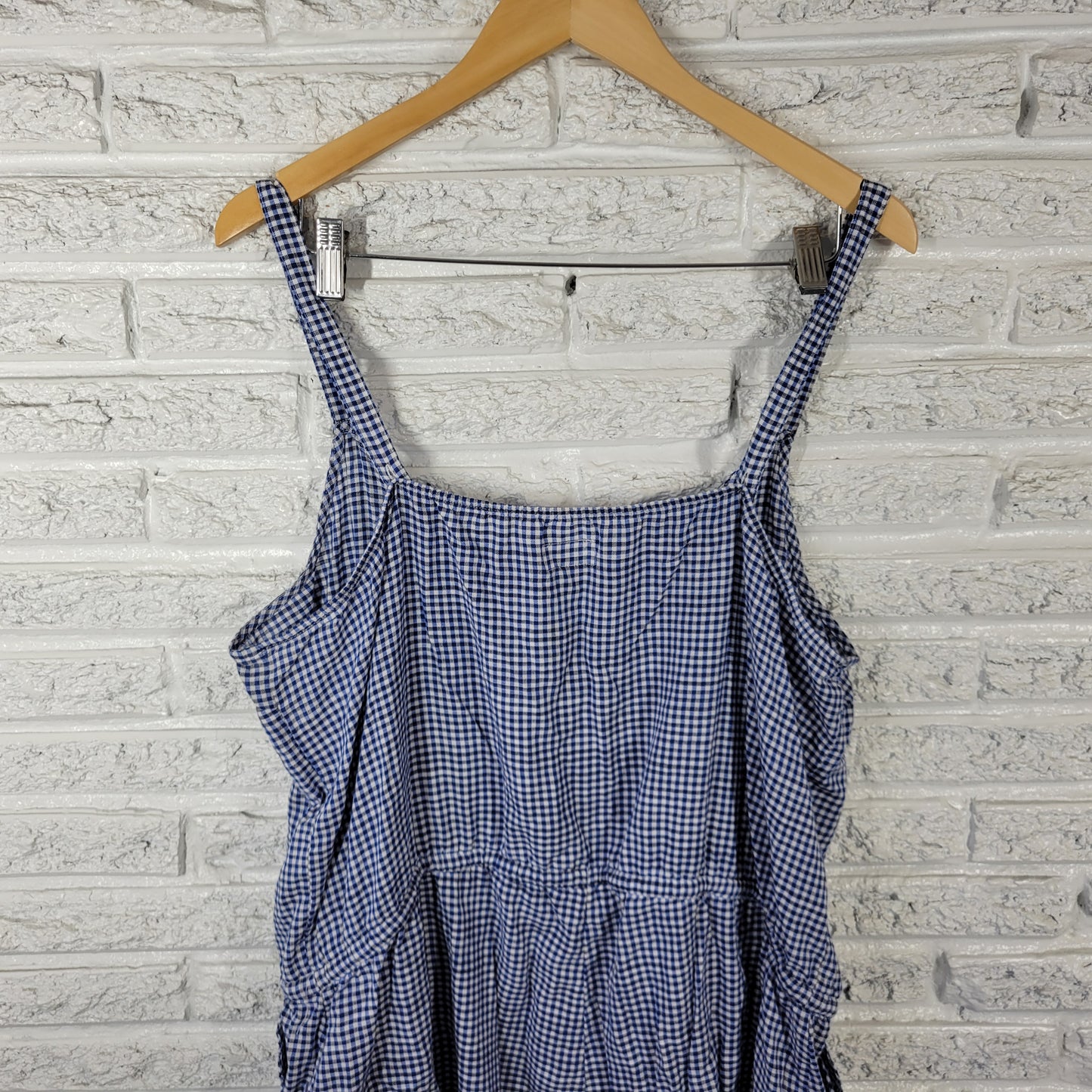 Old Navy Women's XL Romper Blue Gingham Check Cotton Sleeveless Belted PLA27E