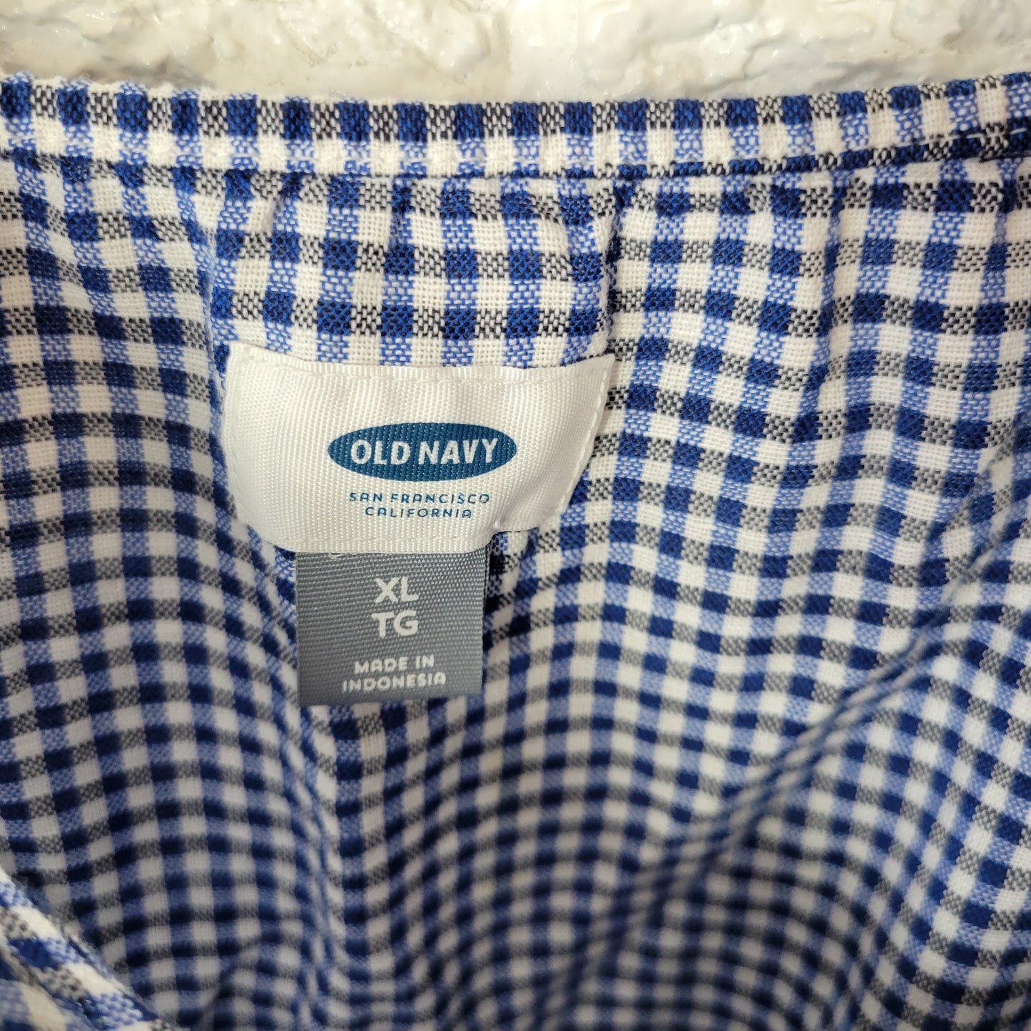 Old Navy Women's XL Romper Blue Gingham Check Cotton Sleeveless Belted PLA27E