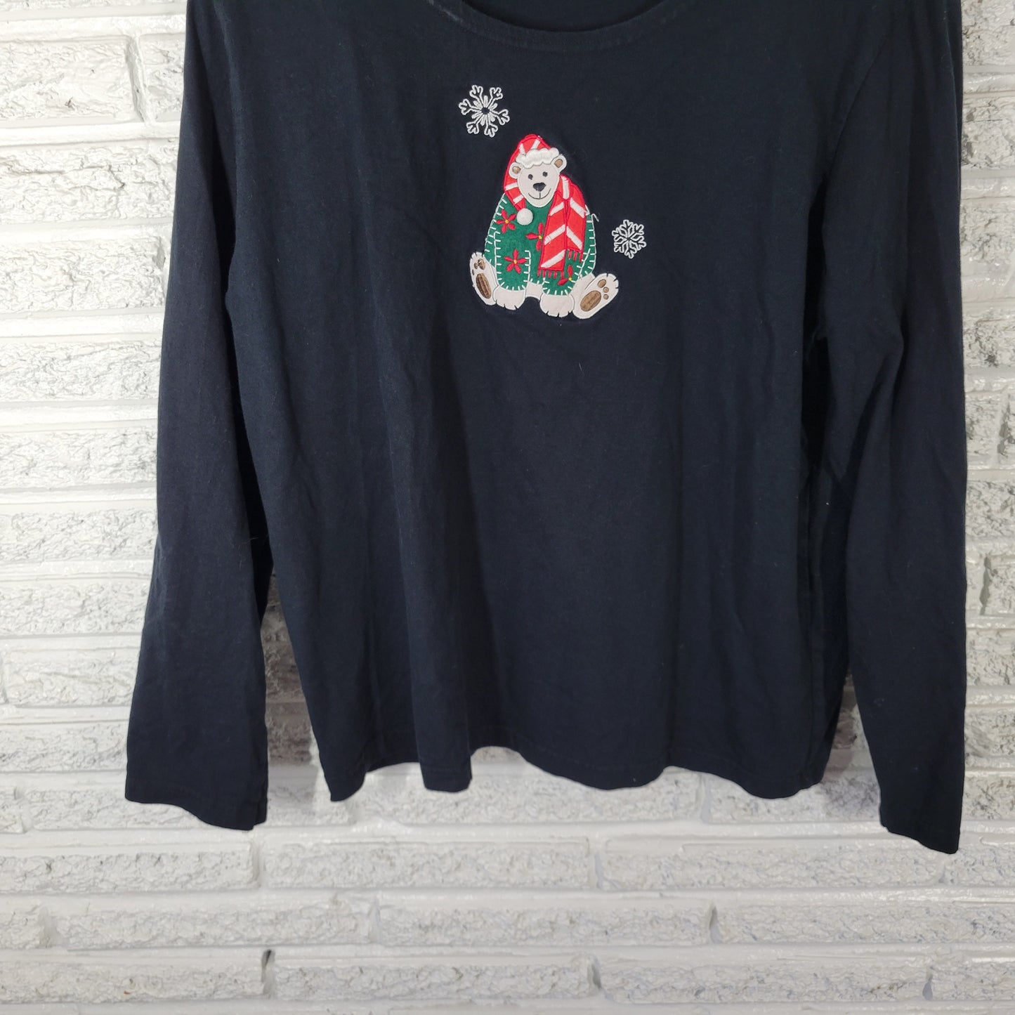 Lemon Grass Christmas XL Tee Indigo Blue Embroidered Santa Bear BLU198E