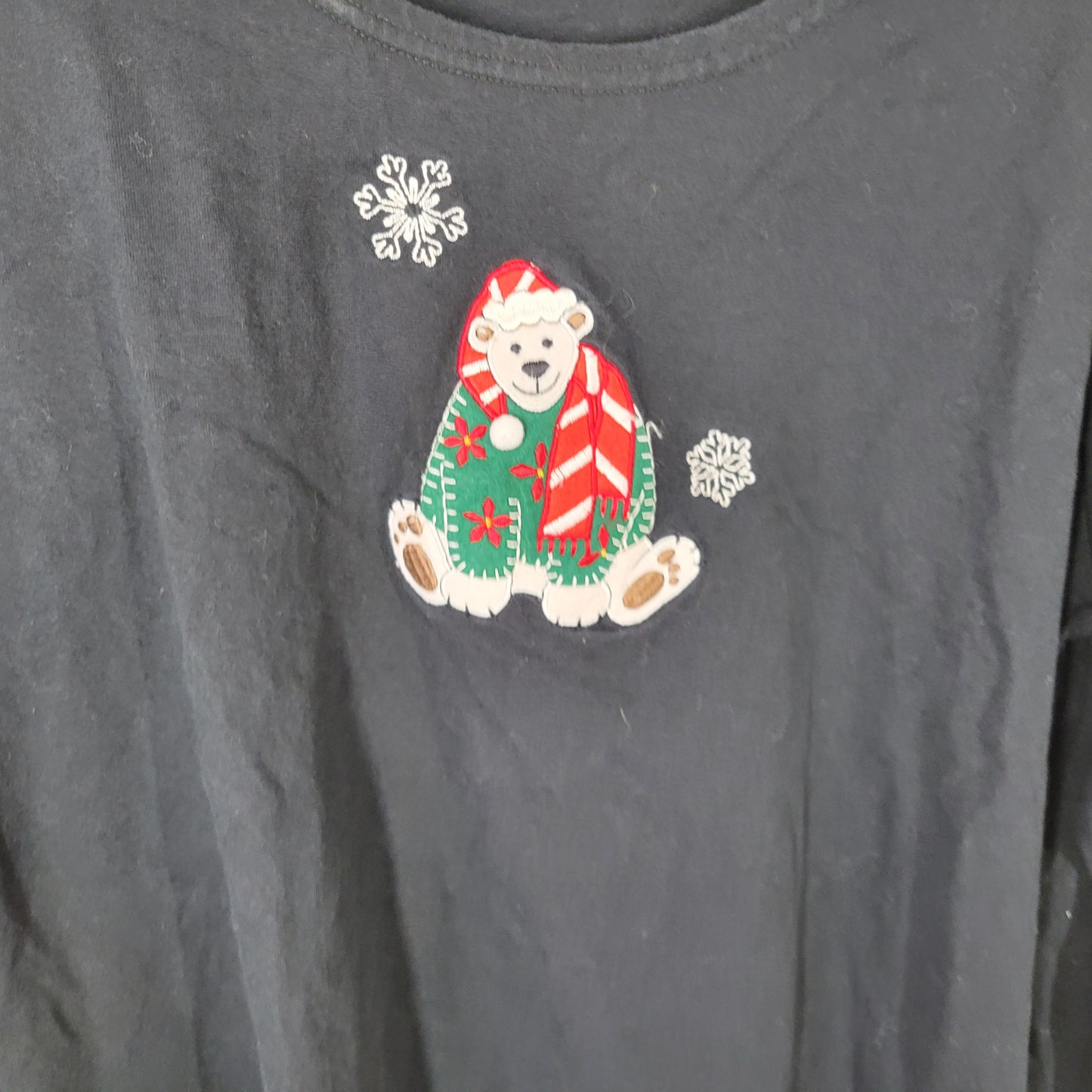 Lemon Grass Christmas XL Tee Indigo Blue Embroidered Santa Bear BLU198E