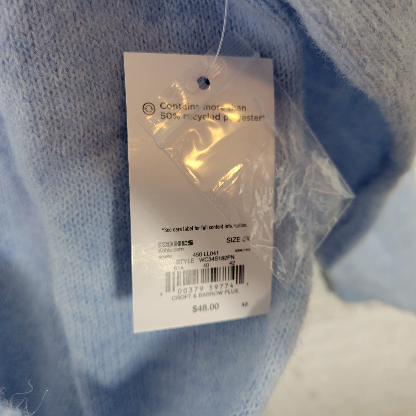 Croft & Barrow Women's 5X Sweater Blue Crew Neck Super Soft Cozy Plus SWE185E