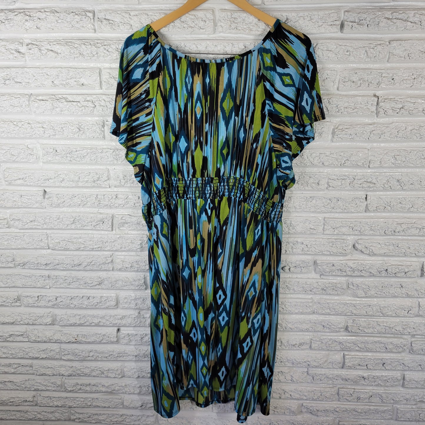 Avenue Dress 22/24 Plus Size Sheath Geometric Boat Neck Keyhole GEO277E