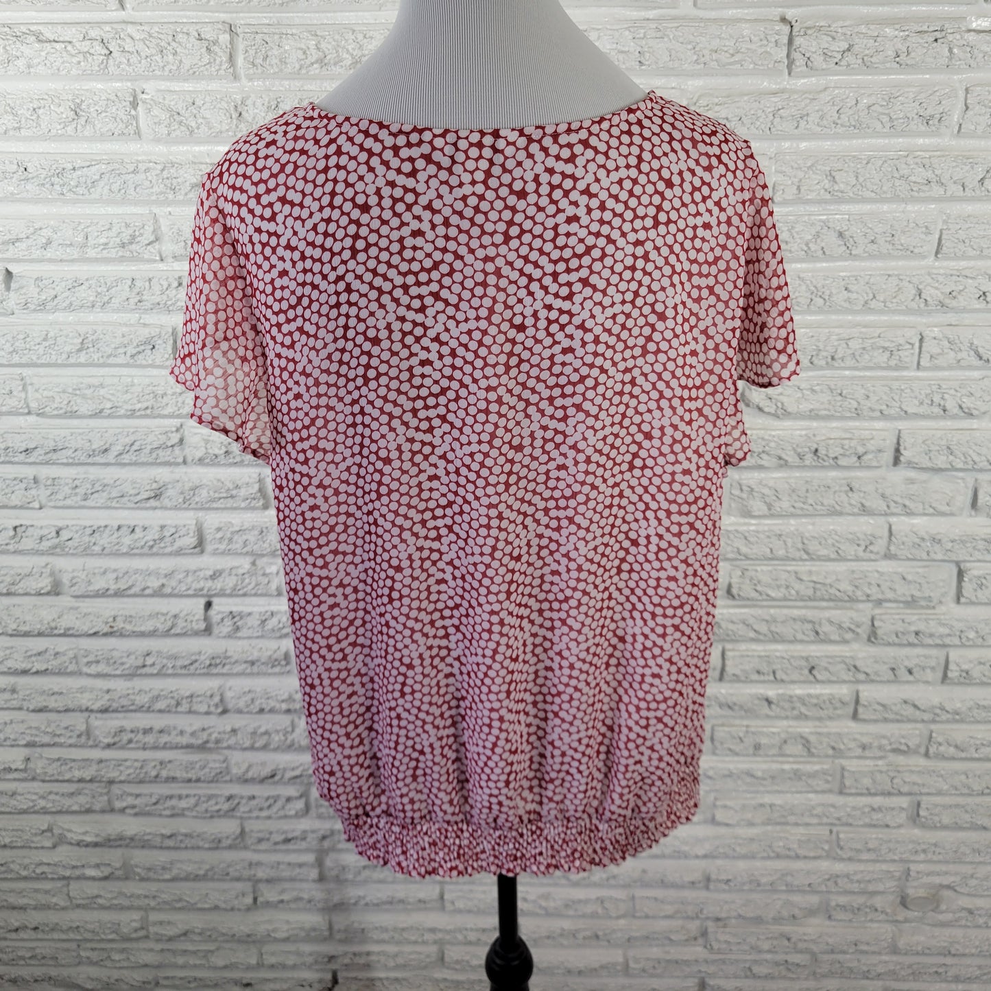 CJ Banks 1X Top Blouse Red White Geometric Print Sequin Flutter Sleeve GEO32E