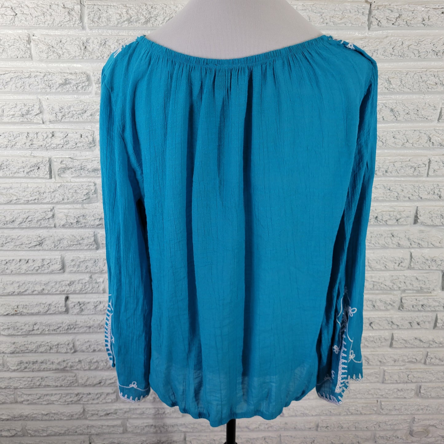 Alyx Womens Top XL Blue Sequin Embroidered Keyhole Blouse Long BLU283E