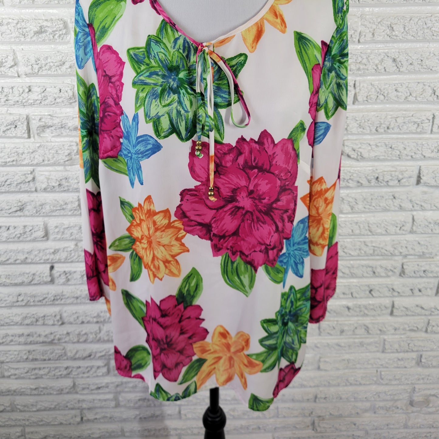 Charter Club Women's XL Floral Blouse 3/4 Sleeve Keyhole Neck Multicolor FLO286E