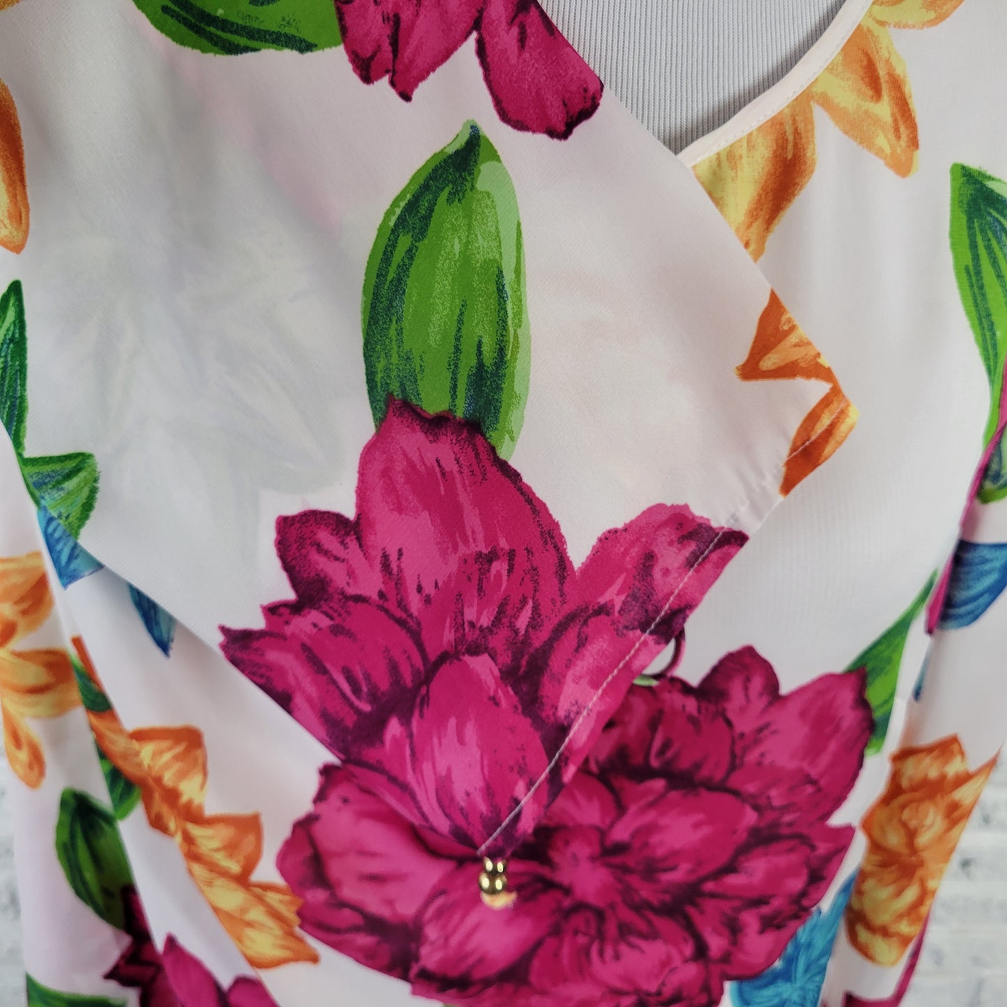 Charter Club Women's XL Floral Blouse 3/4 Sleeve Keyhole Neck Multicolor FLO286E
