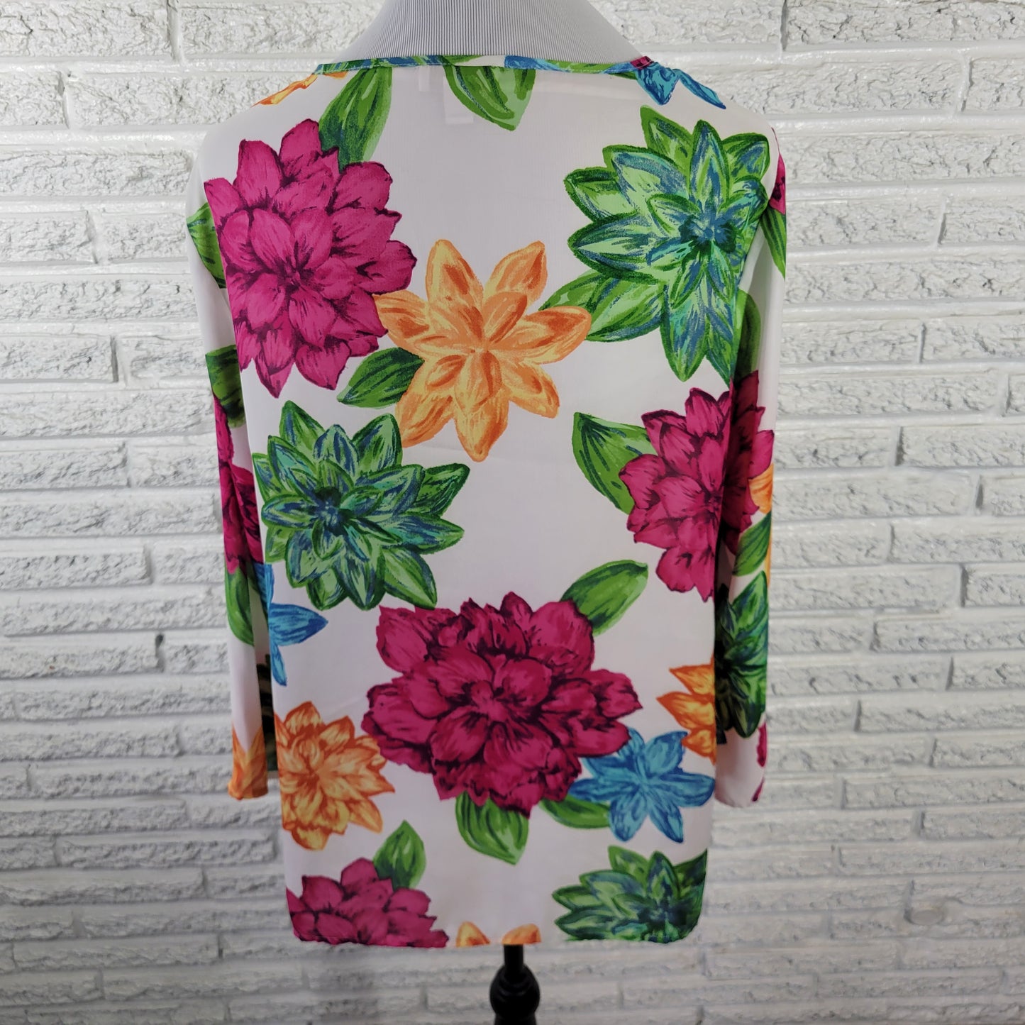 Charter Club Women's XL Floral Blouse 3/4 Sleeve Keyhole Neck Multicolor FLO286E