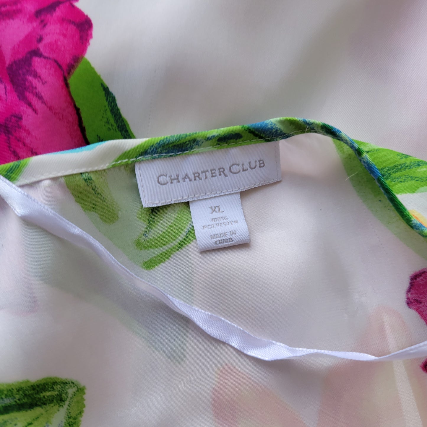Charter Club Women's XL Floral Blouse 3/4 Sleeve Keyhole Neck Multicolor FLO286E