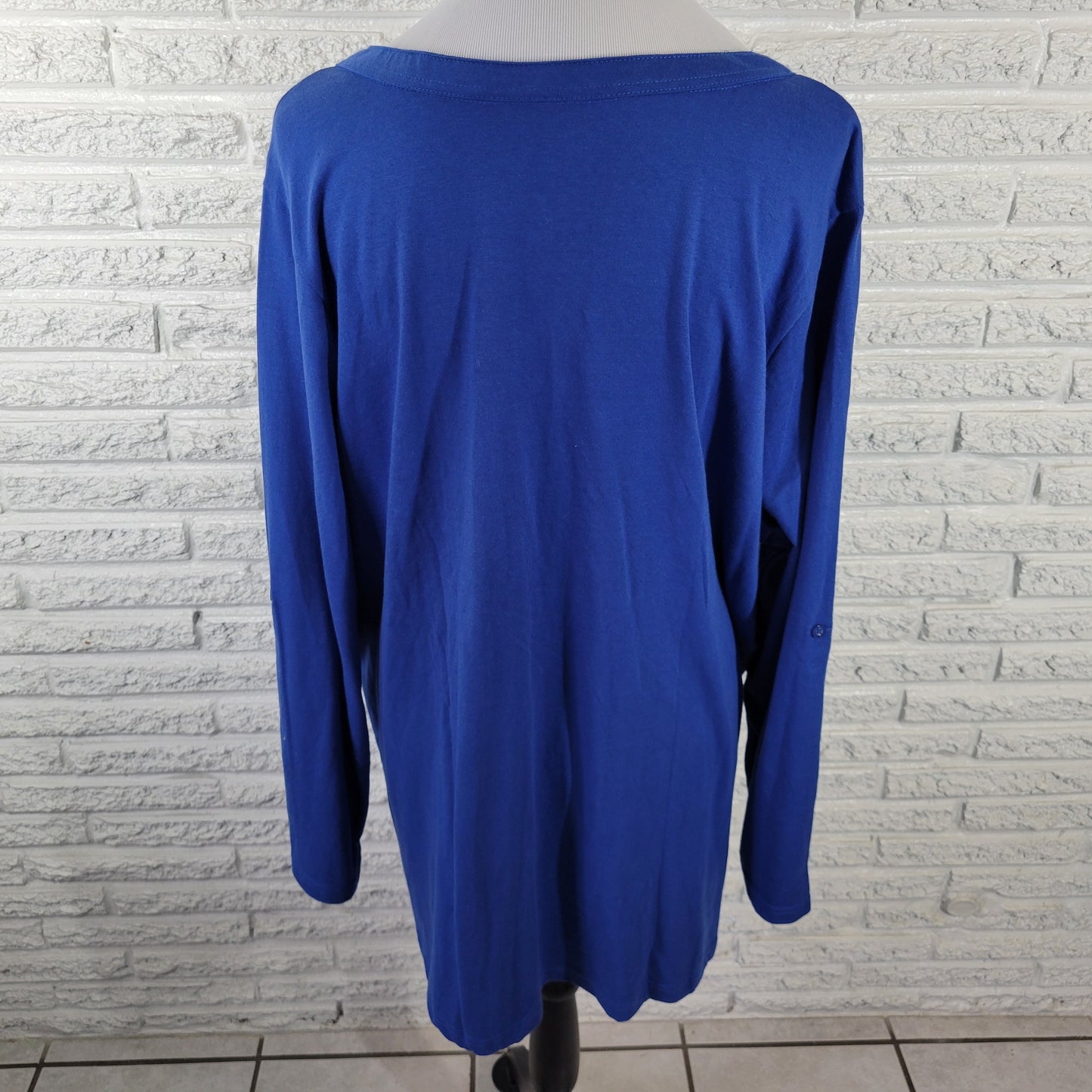 Woman Within Tunic 2X Plus Blue Pintuck Blouse Roll Tab Long Sleeve BLU142E