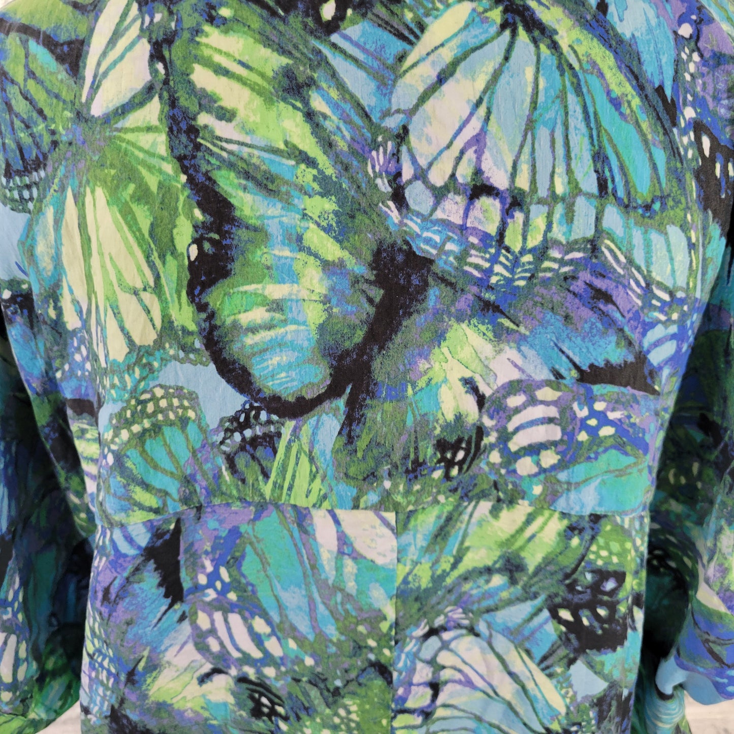 Westbound Women's XL Top Blue Green Butterfly Print Rayon Button Up E4E