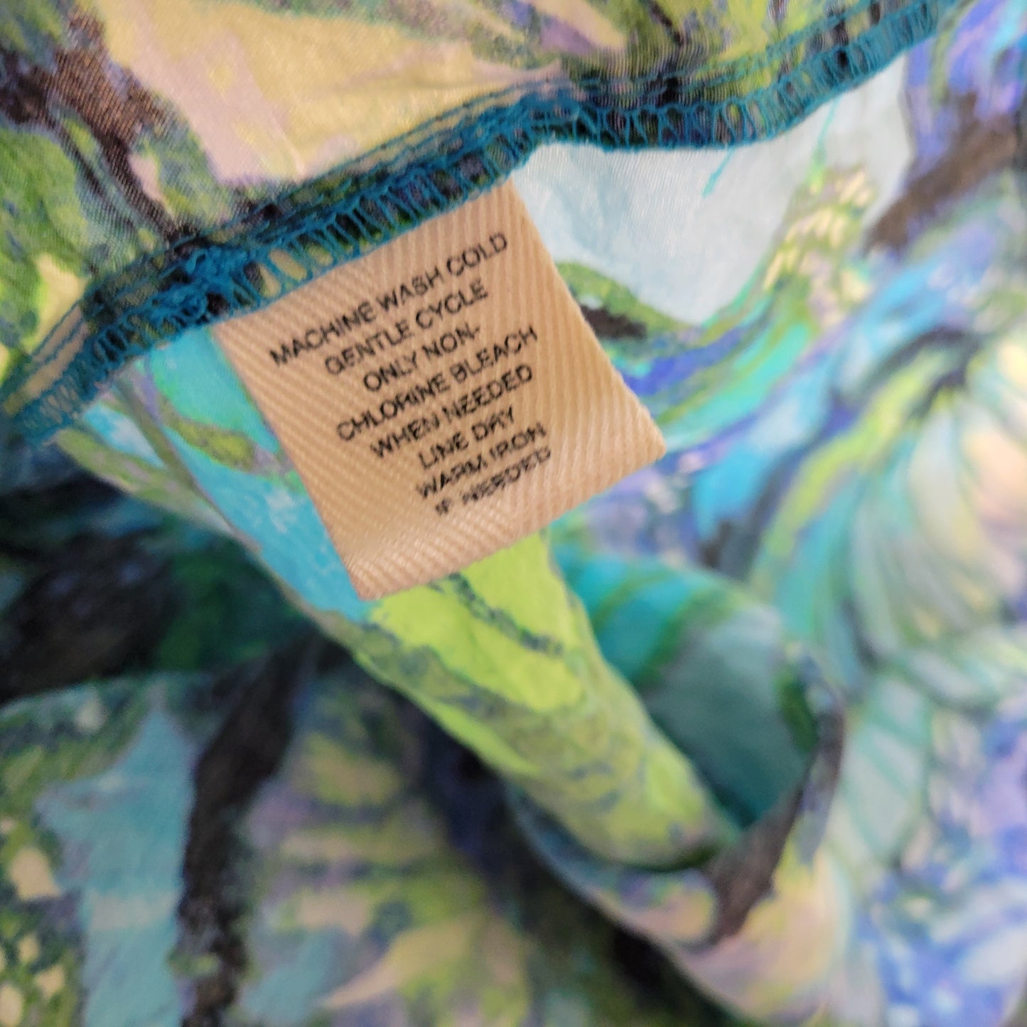Westbound Women's XL Top Blue Green Butterfly Print Rayon Button Up E4E