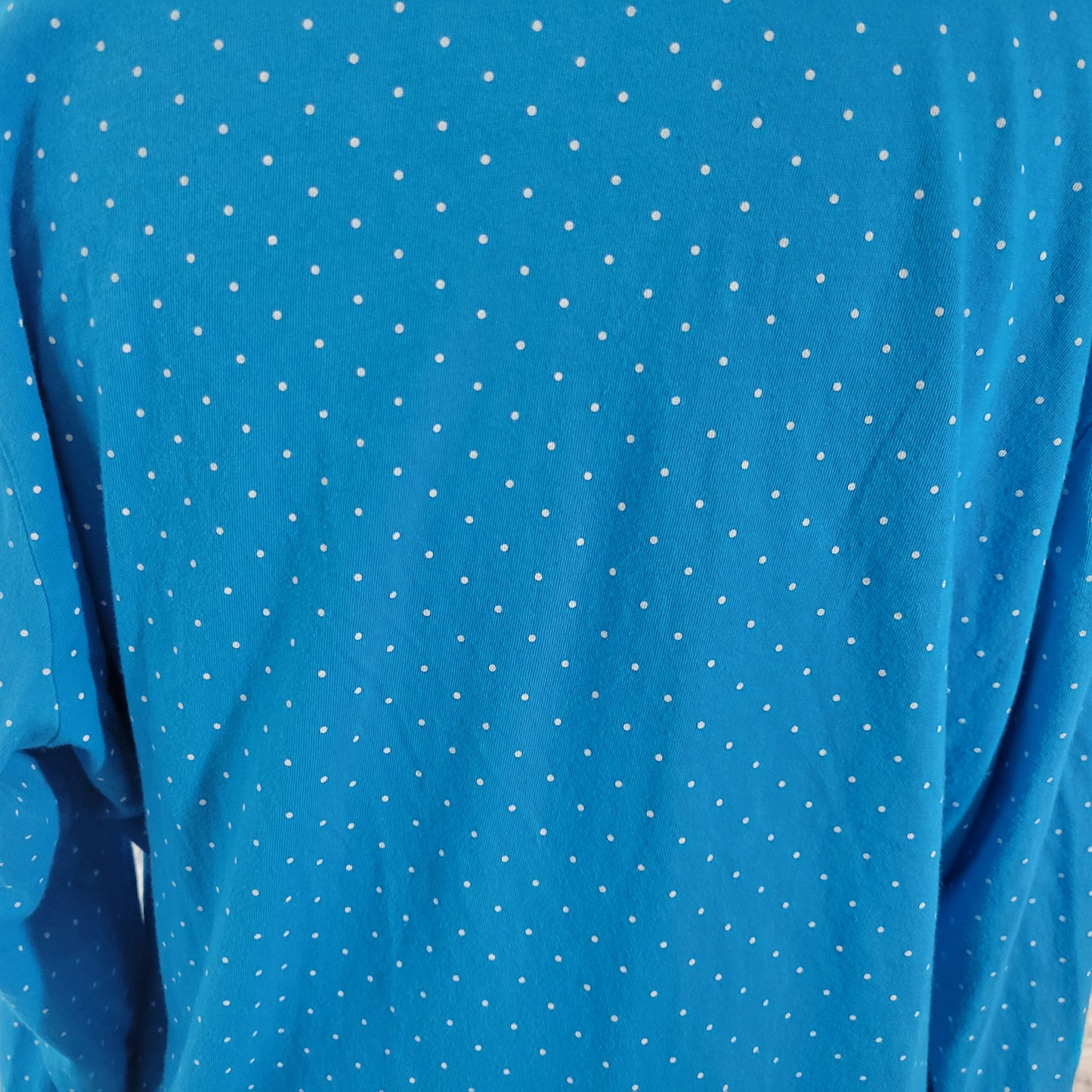Basic Editions Women's XXL Top Blue White Polka Dot V-Neck Cotton Blouse GEO187E