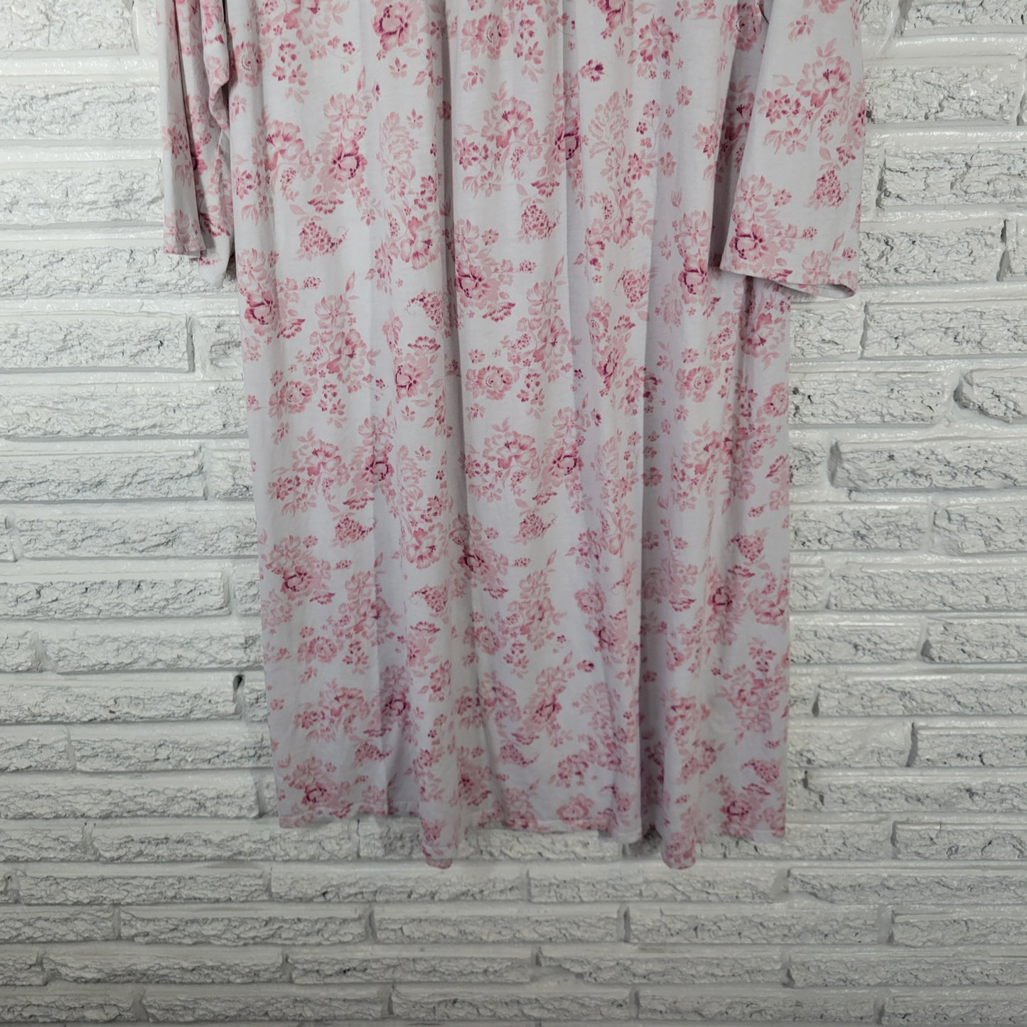 Aria Women's 1X Nightgown Pink White Floral Lace Trim 3/4 Sleeve FLO288E