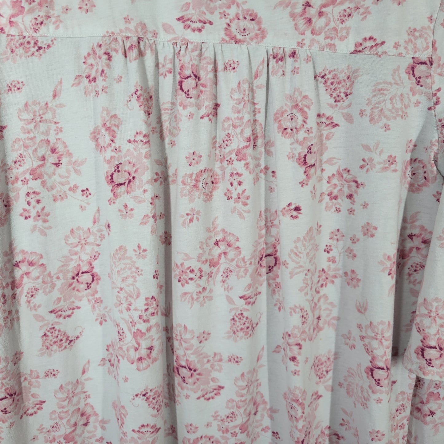 Aria Women's 1X Nightgown Pink White Floral Lace Trim 3/4 Sleeve FLO288E