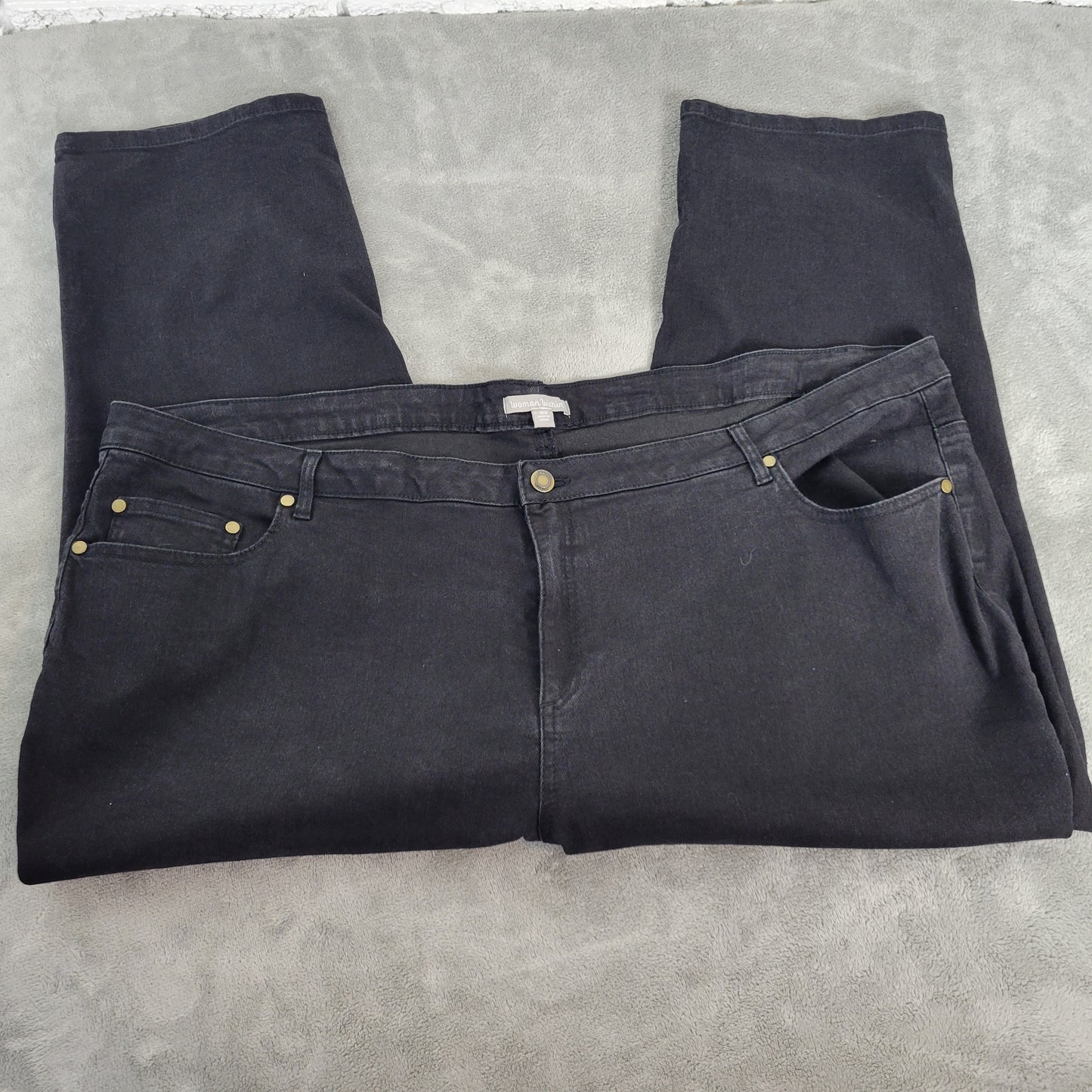Woman Within Women's 30W Plus Size Black Denim Capri Jeans Elastic Waist CAP19E