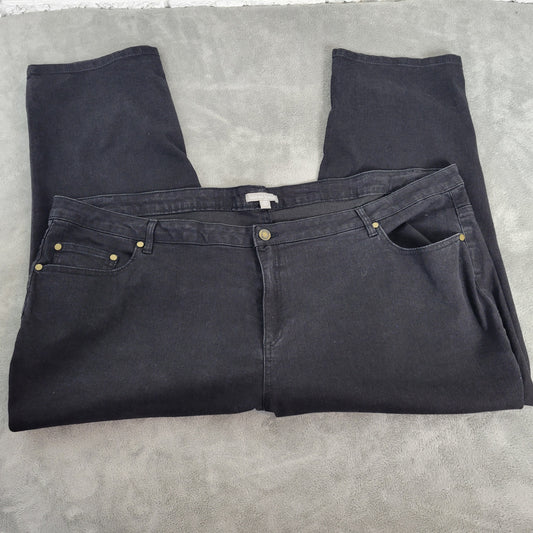 Woman Within Women's 30W Plus Size Black Denim Capri Jeans Elastic Waist CAP19E