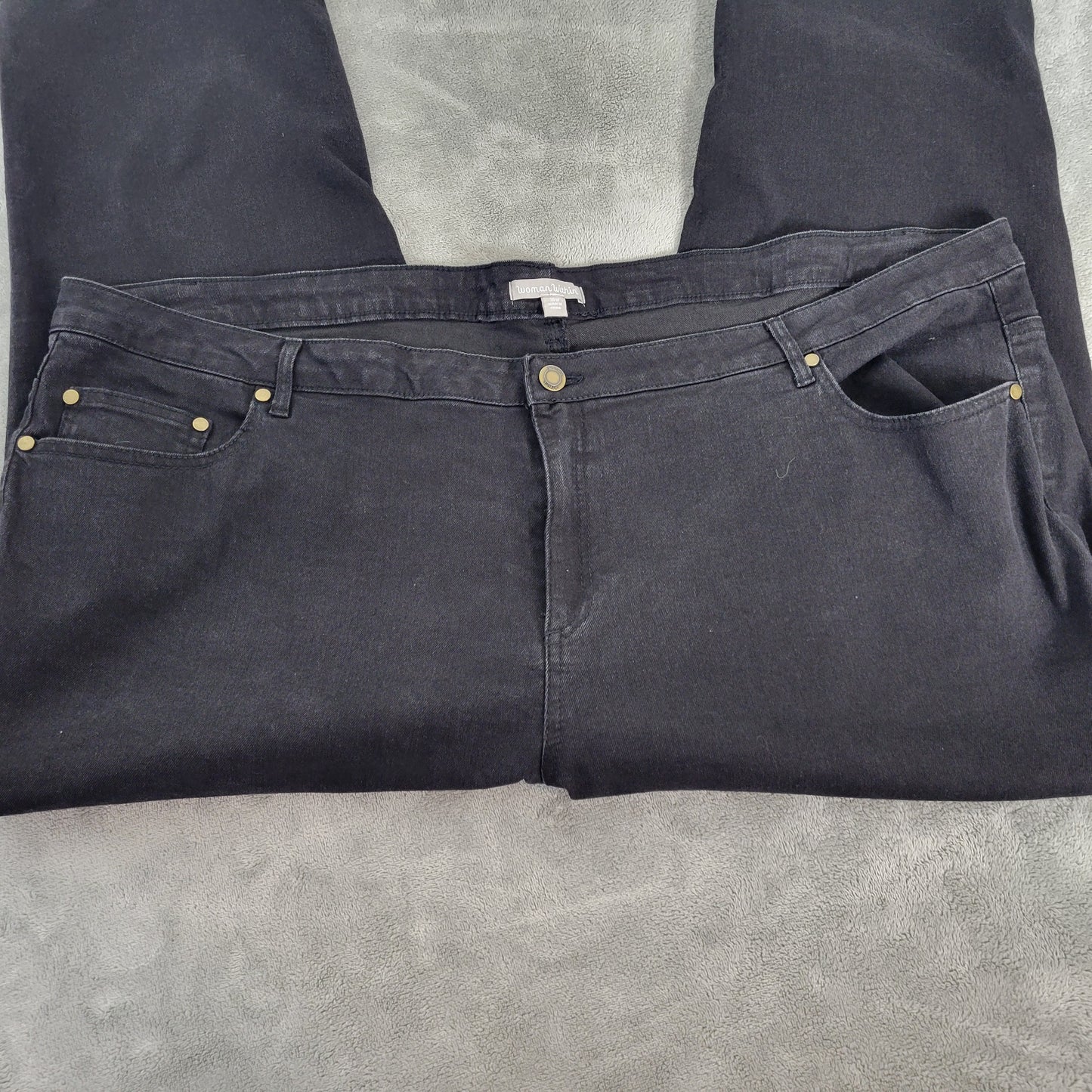 Woman Within Women's 30W Plus Size Black Denim Capri Jeans Elastic Waist CAP19E