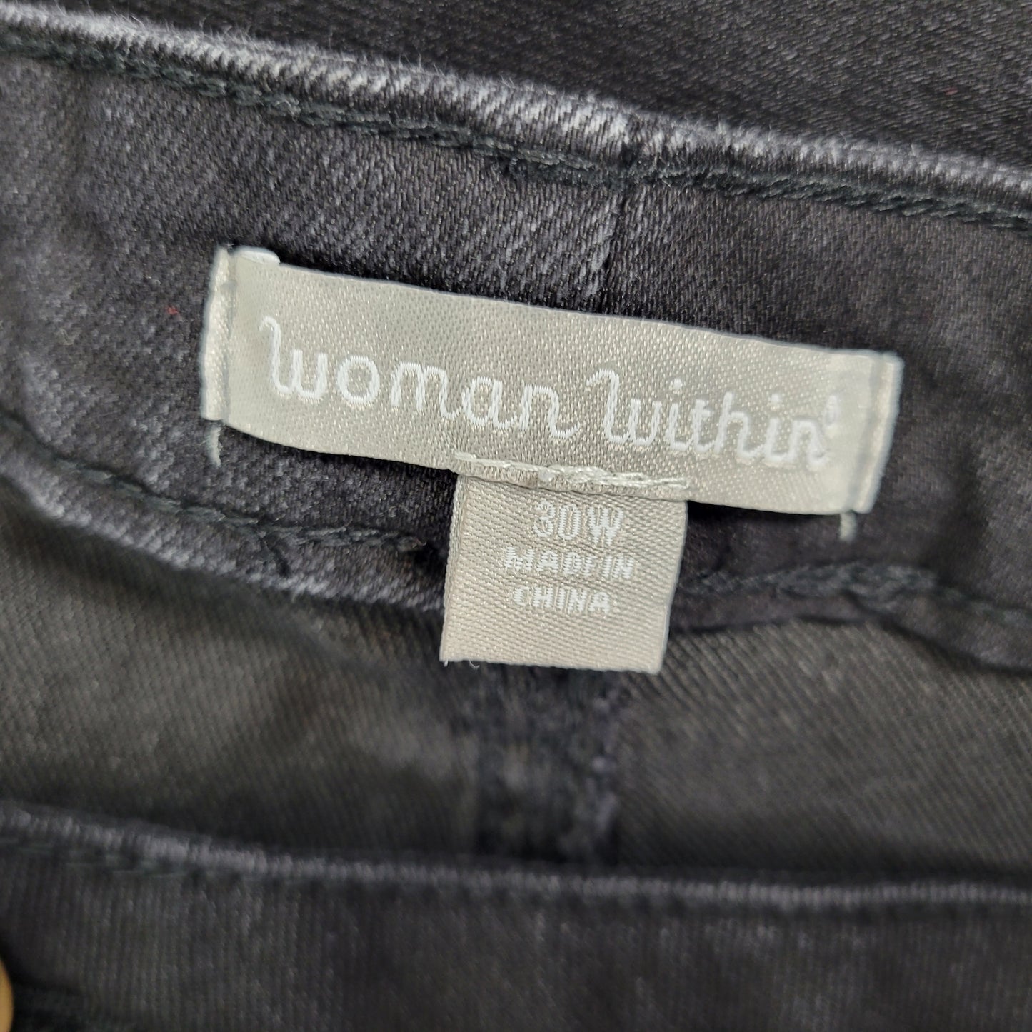 Woman Within Women's 30W Plus Size Black Denim Capri Jeans Elastic Waist CAP19E