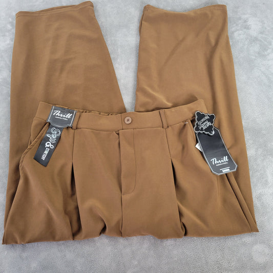 Thrill Jeans Women's 3X Plus Size Wide Leg Pants Brown Elastic Waist BRO30E
