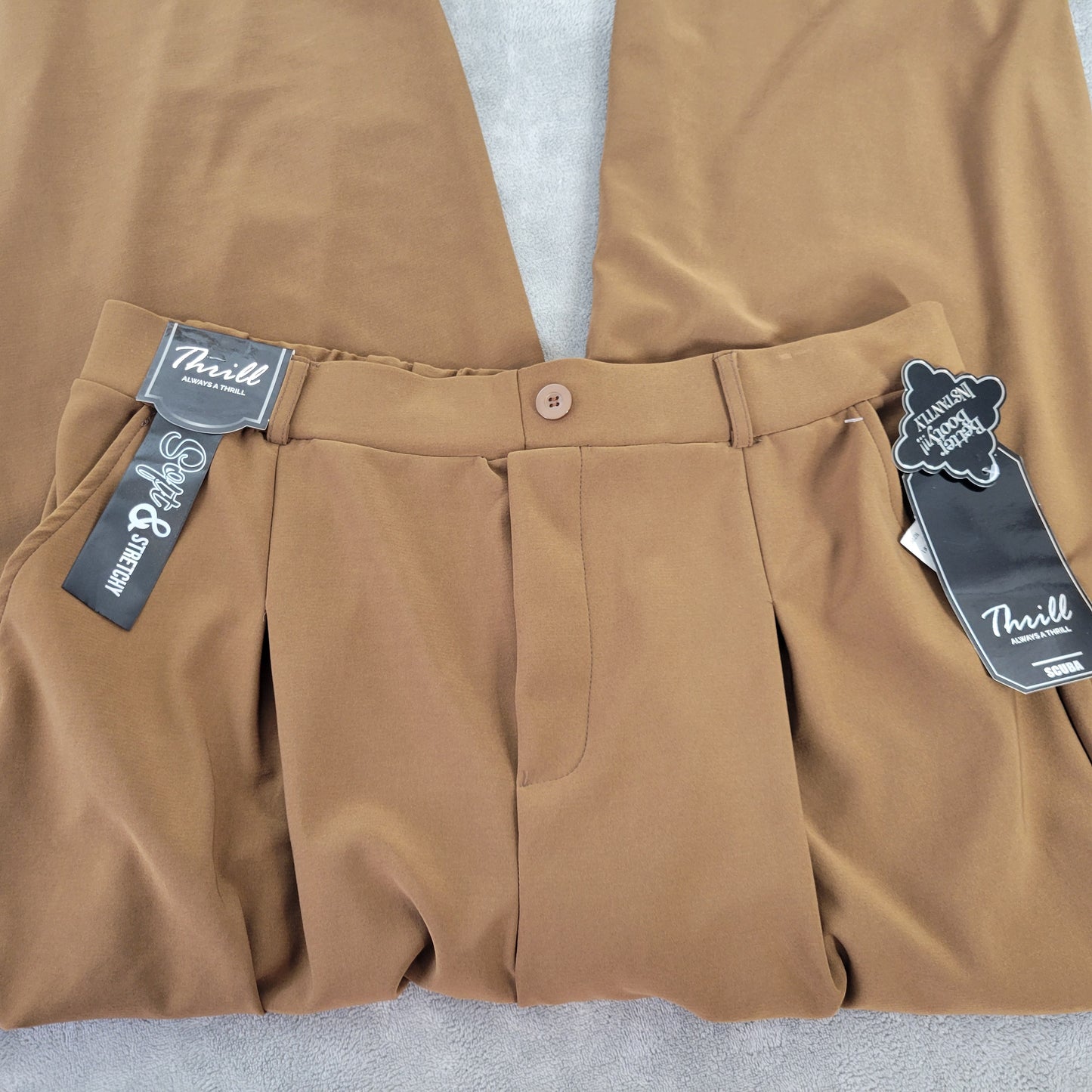 Thrill Jeans Women's 3X Plus Size Wide Leg Pants Brown Elastic Waist BRO30E