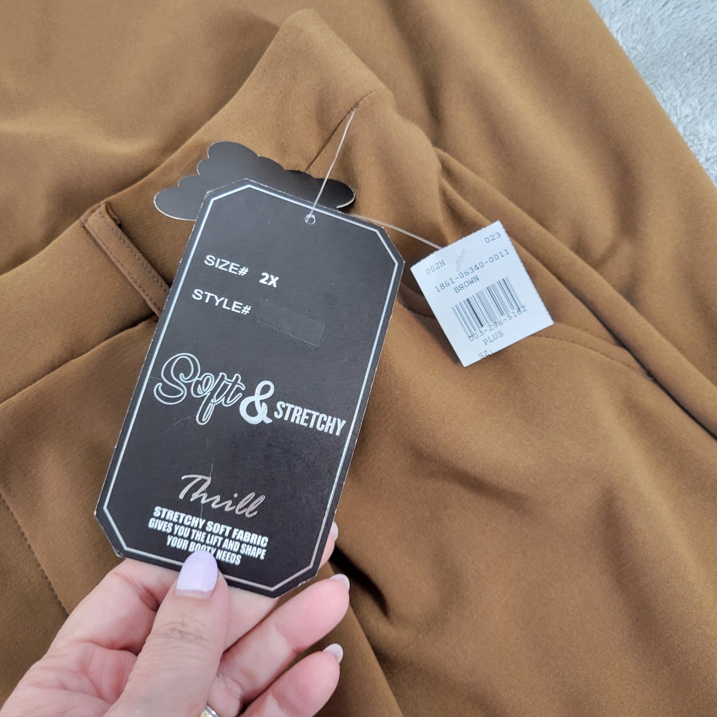 Thrill Jeans Women's 3X Plus Size Wide Leg Pants Brown Elastic Waist BRO30E
