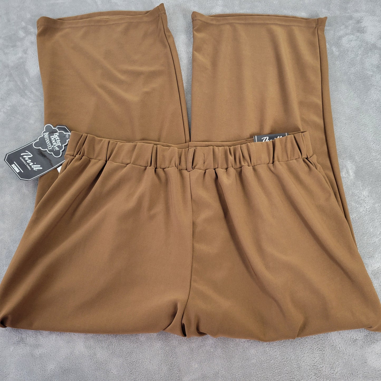 Thrill Jeans Women's 3X Plus Size Wide Leg Pants Brown Elastic Waist BRO30E