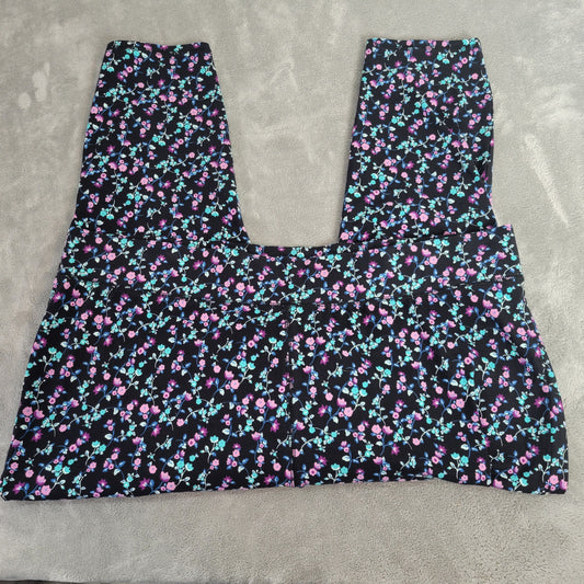Denim & Co Women's 2X Capri Pants Floral Purple Black Blue Pull On FLO65E