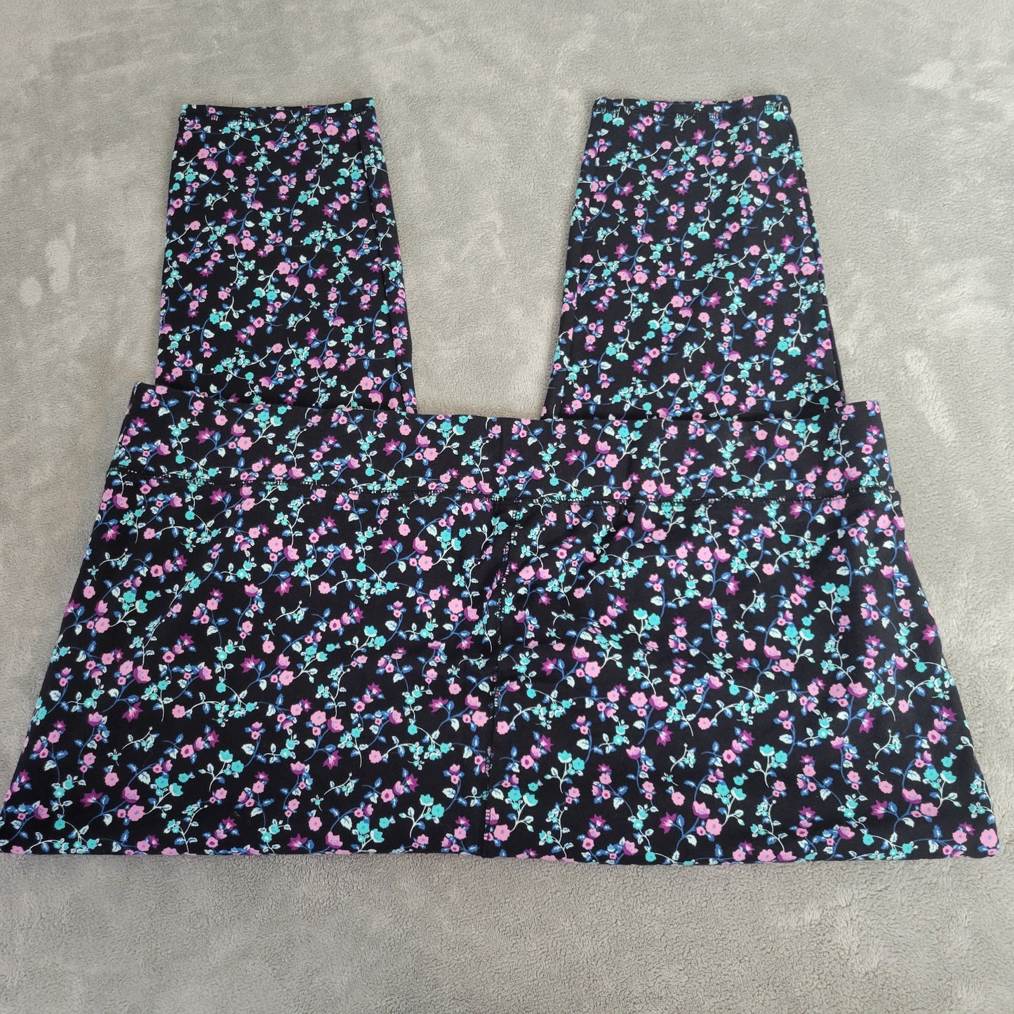 Denim & Co Women's 2X Capri Pants Floral Purple Black Blue Pull On FLO65E