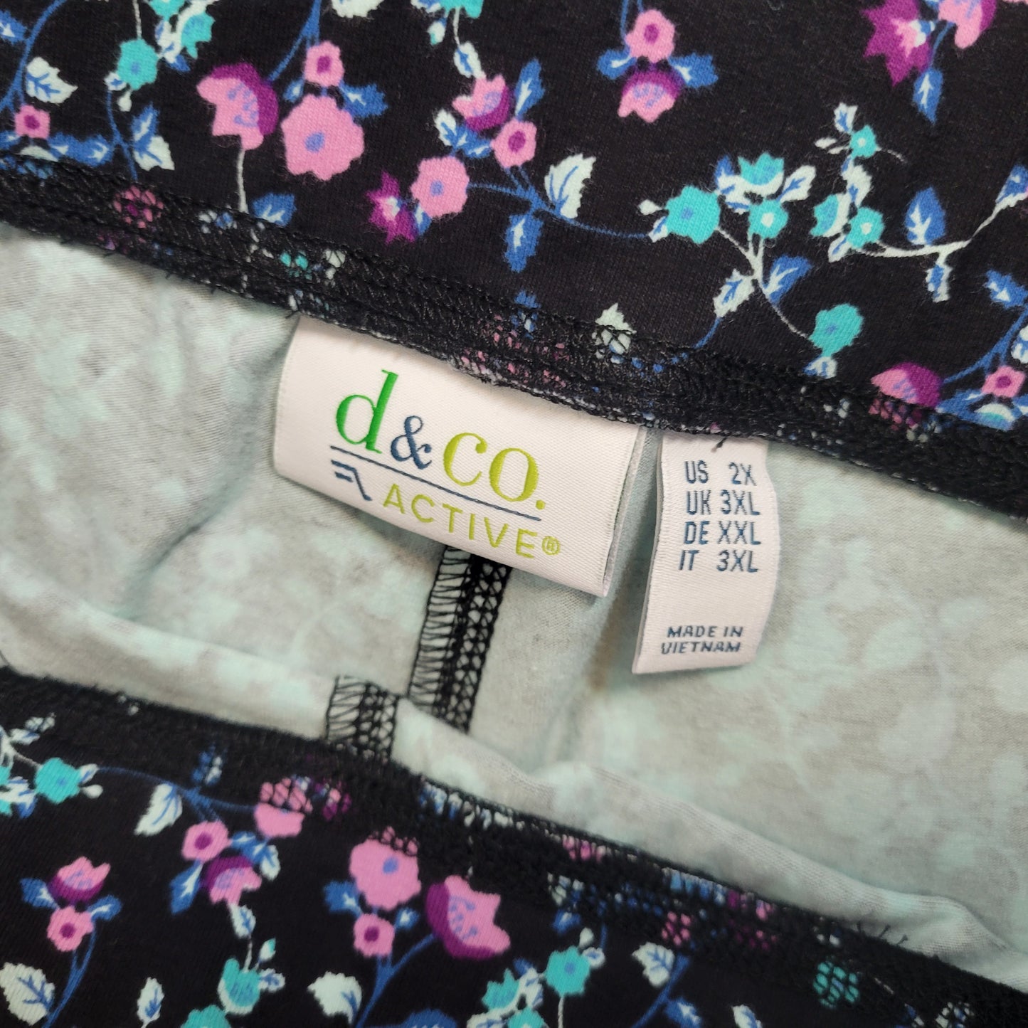 Denim & Co Women's 2X Capri Pants Floral Purple Black Blue Pull On FLO65E