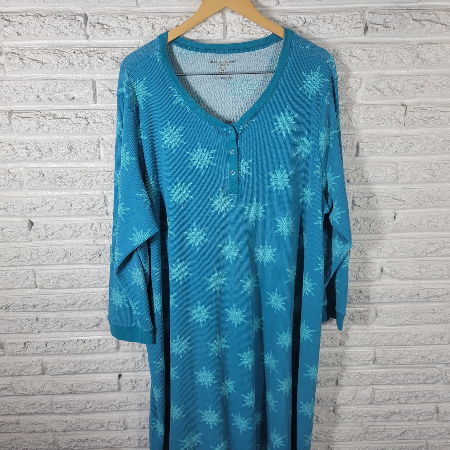 Dreams Co Women's 3X House Dress Blue Waffle Knit Snowflake Snap Front BLU229E