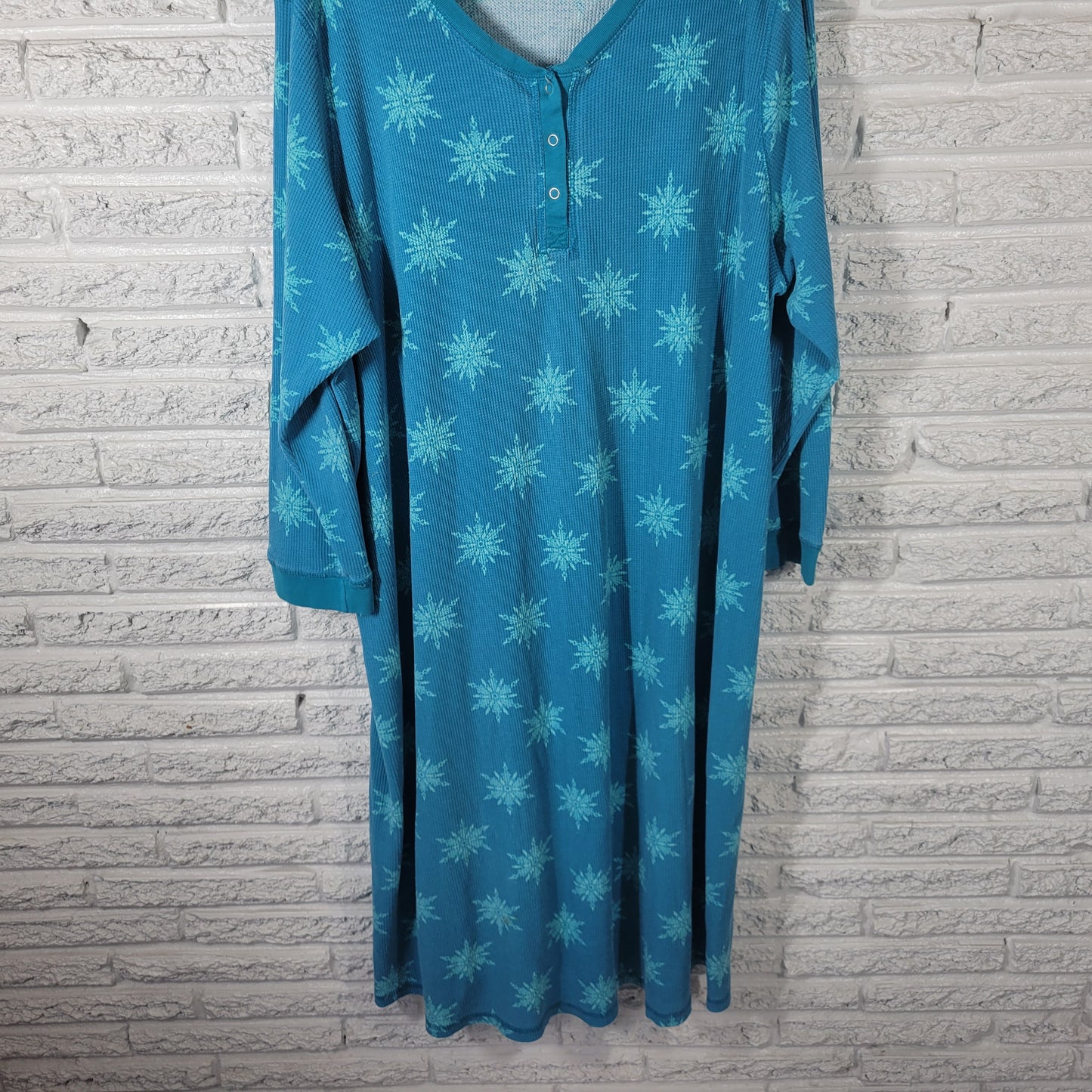 Dreams Co Women's 3X House Dress Blue Waffle Knit Snowflake Snap Front BLU229E