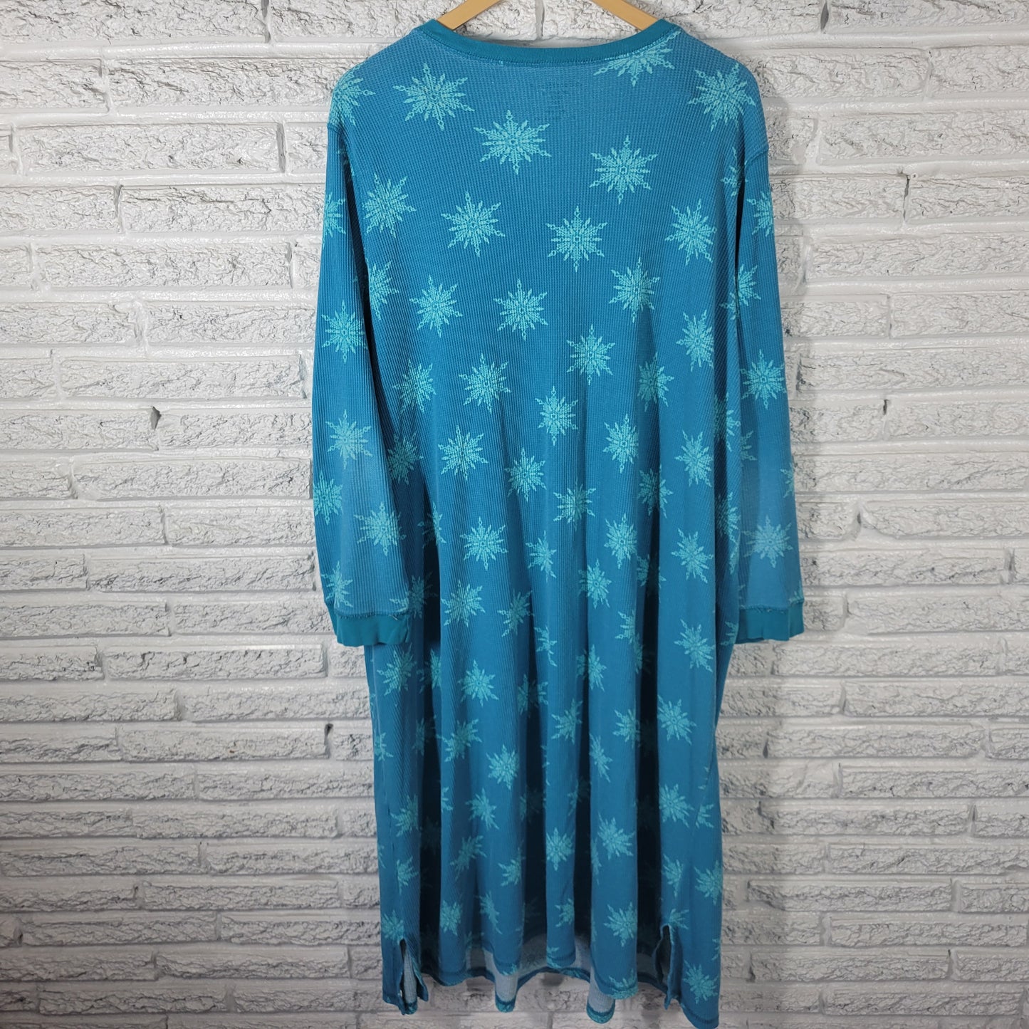 Dreams Co Women's 3X House Dress Blue Waffle Knit Snowflake Snap Front BLU229E