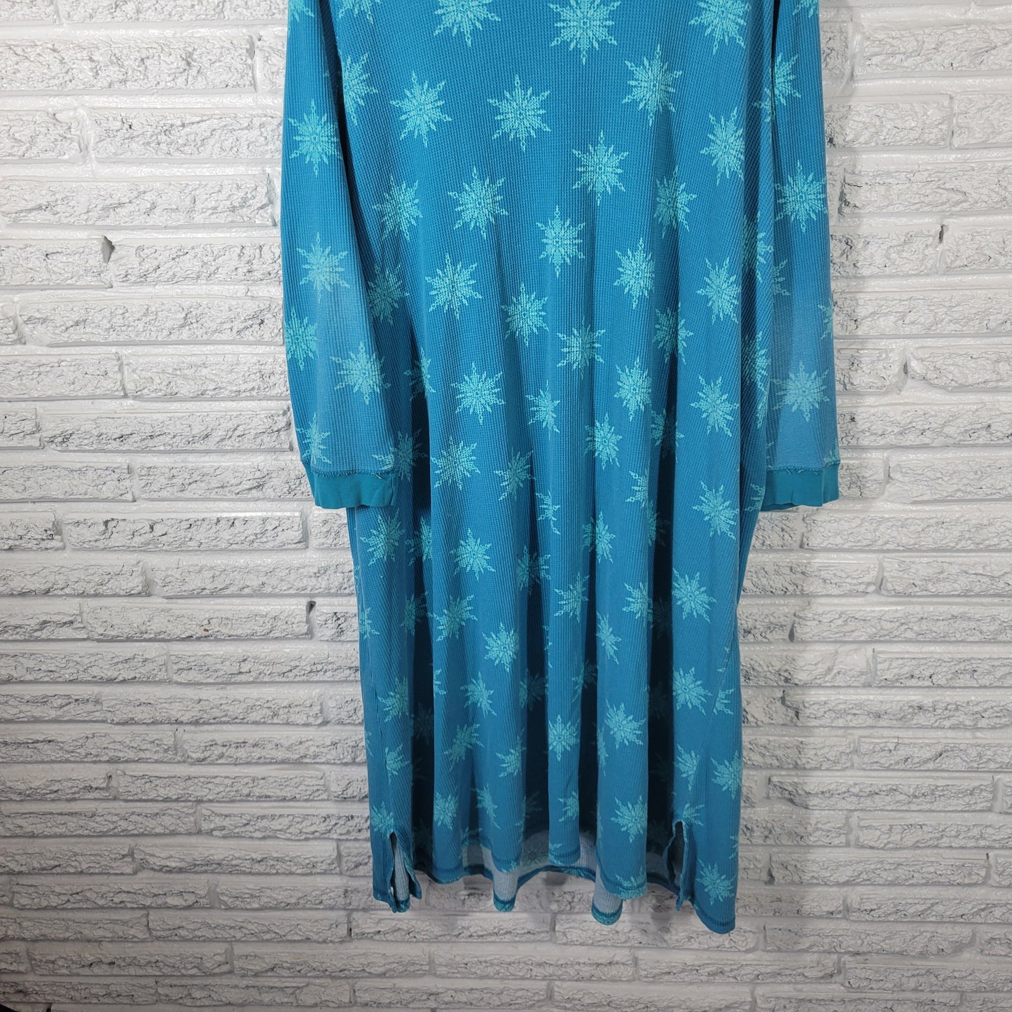 Dreams Co Women's 3X House Dress Blue Waffle Knit Snowflake Snap Front BLU229E