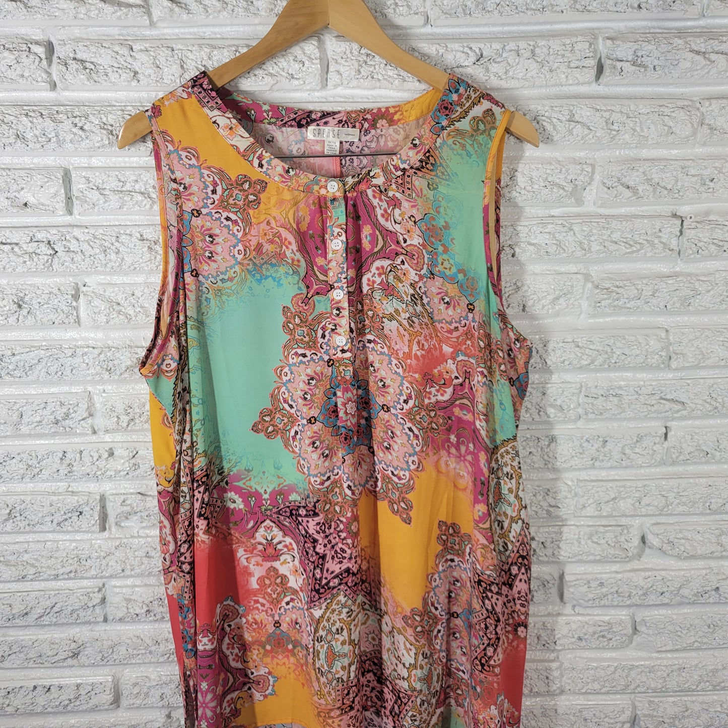 Spense Women's 1X Tunic Sleeveless Asymmetric Geometric Semi-Sheer GEO28XE