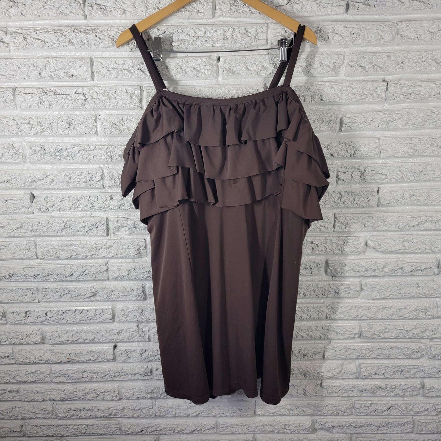 Roamans 32W Brown Skirted Swimsuit One Piece Plus Size Adjustable  BRO37E