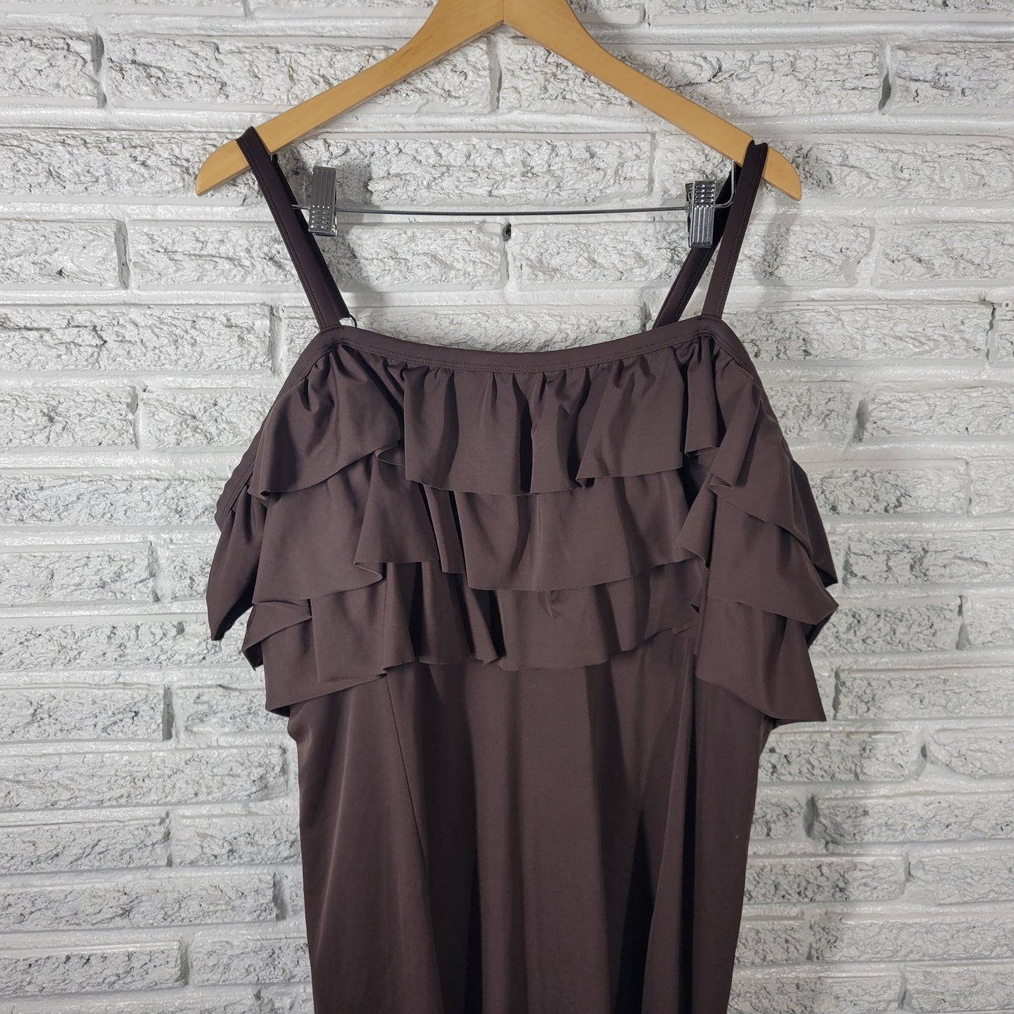 Roamans 32W Brown Skirted Swimsuit One Piece Plus Size Adjustable  BRO37E