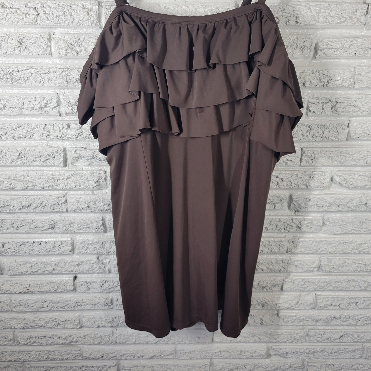 Roamans 32W Brown Skirted Swimsuit One Piece Plus Size Adjustable  BRO37E
