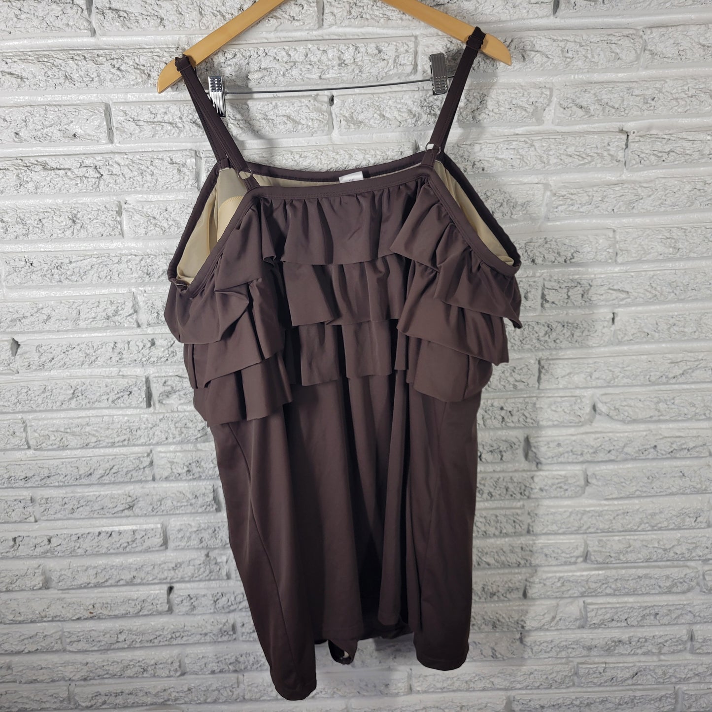 Roamans 32W Brown Skirted Swimsuit One Piece Plus Size Adjustable  BRO37E