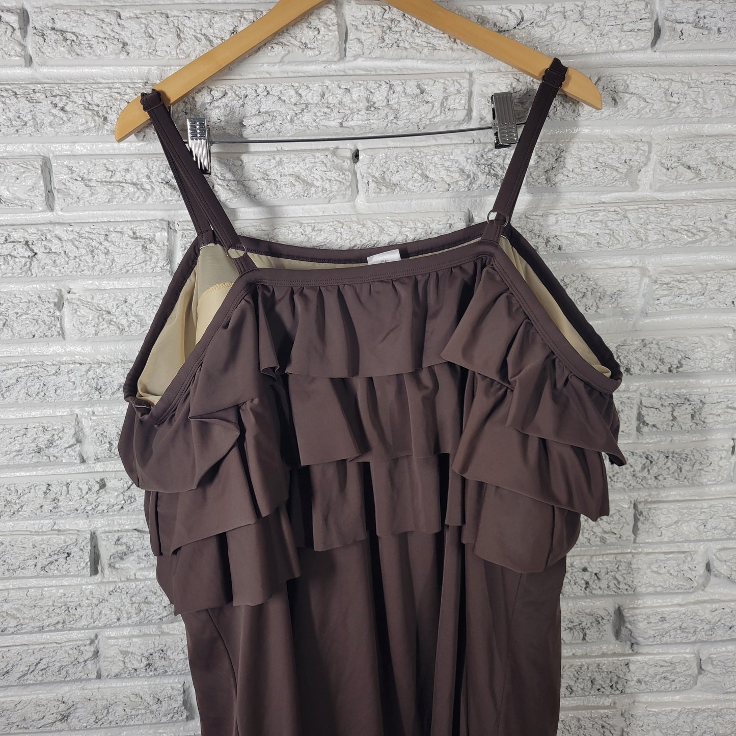 Roamans 32W Brown Skirted Swimsuit One Piece Plus Size Adjustable  BRO37E